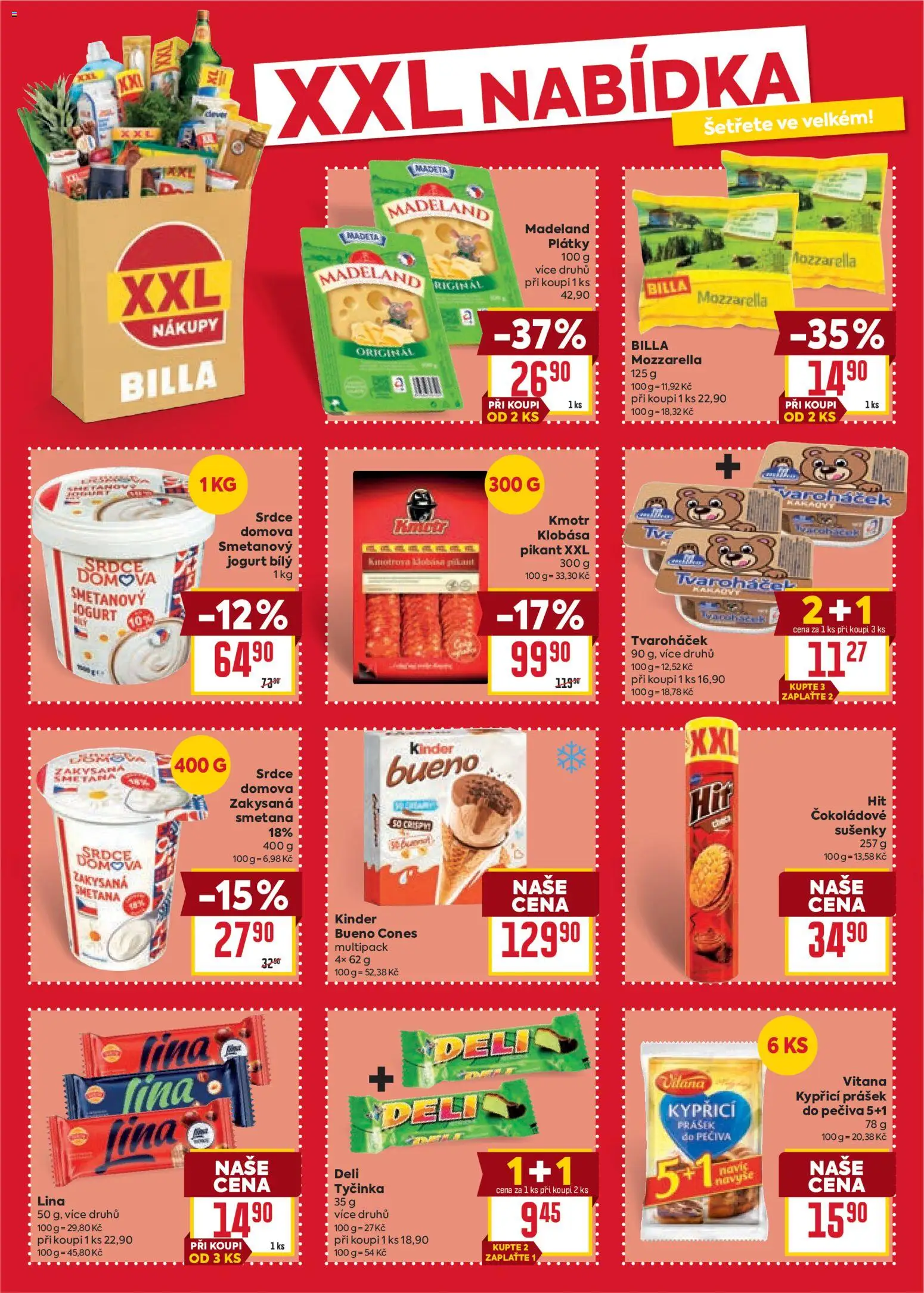 Billa Velký leták od 08.07.2026 | Strana: 18 | Produkty: Lina, Mozzarella, Kinder, Sušenky