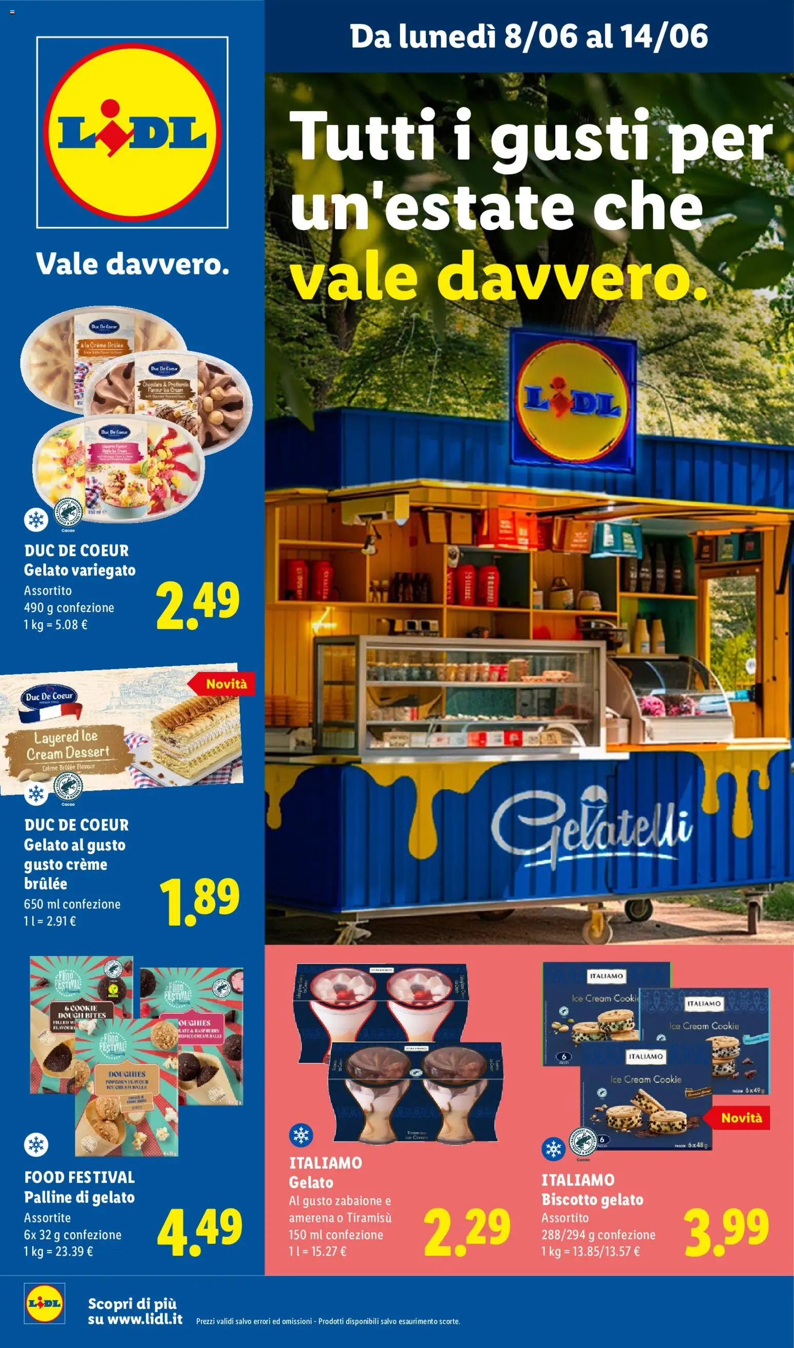 Volantino Lidl del 08.06.2026 | Pagina: 1 | Prodotti: Gelato, Cacao, Amarena