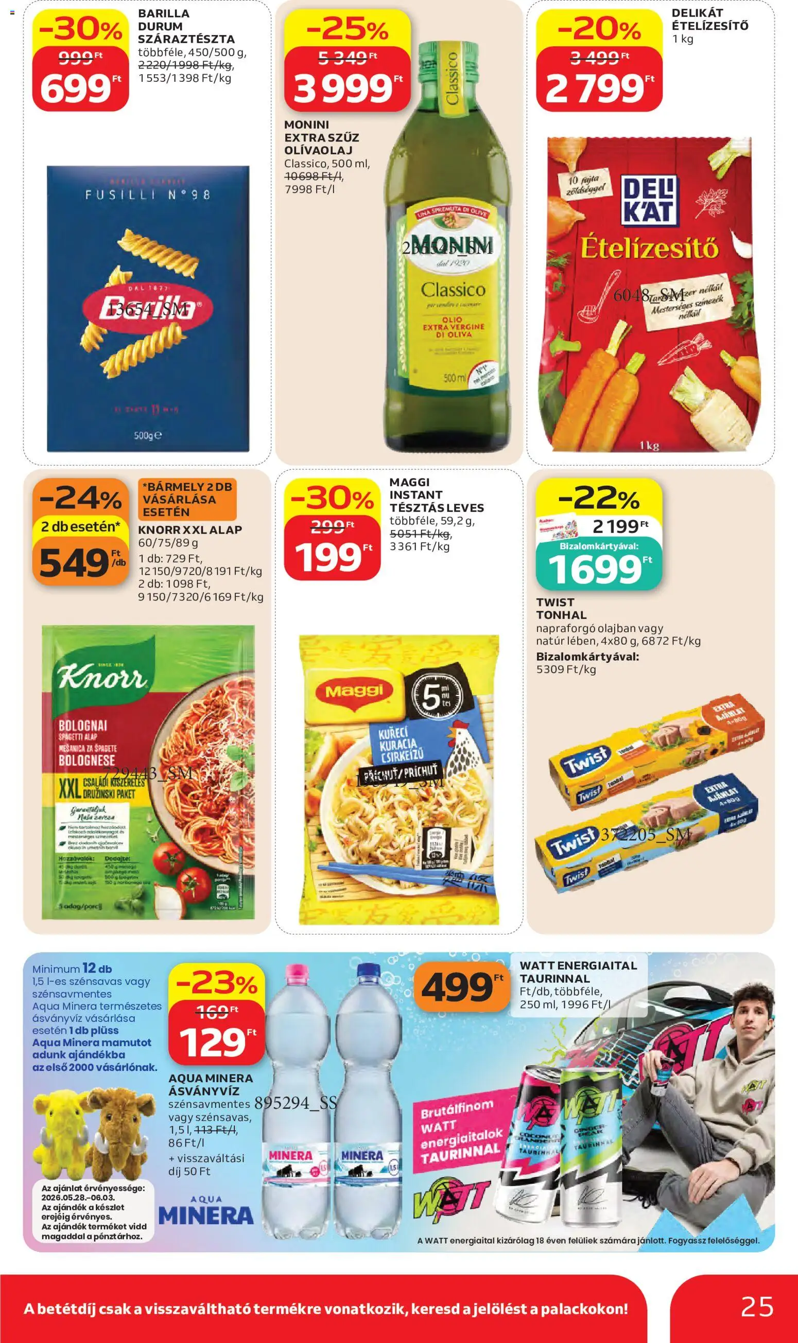 Auchan akciós ujság - amely érvényes a következő dátumtól: 28.05.2026 | Oldal: 25 | Termékek: Tonhal, Plüss, Maggi, Extra szűz olivaolaj