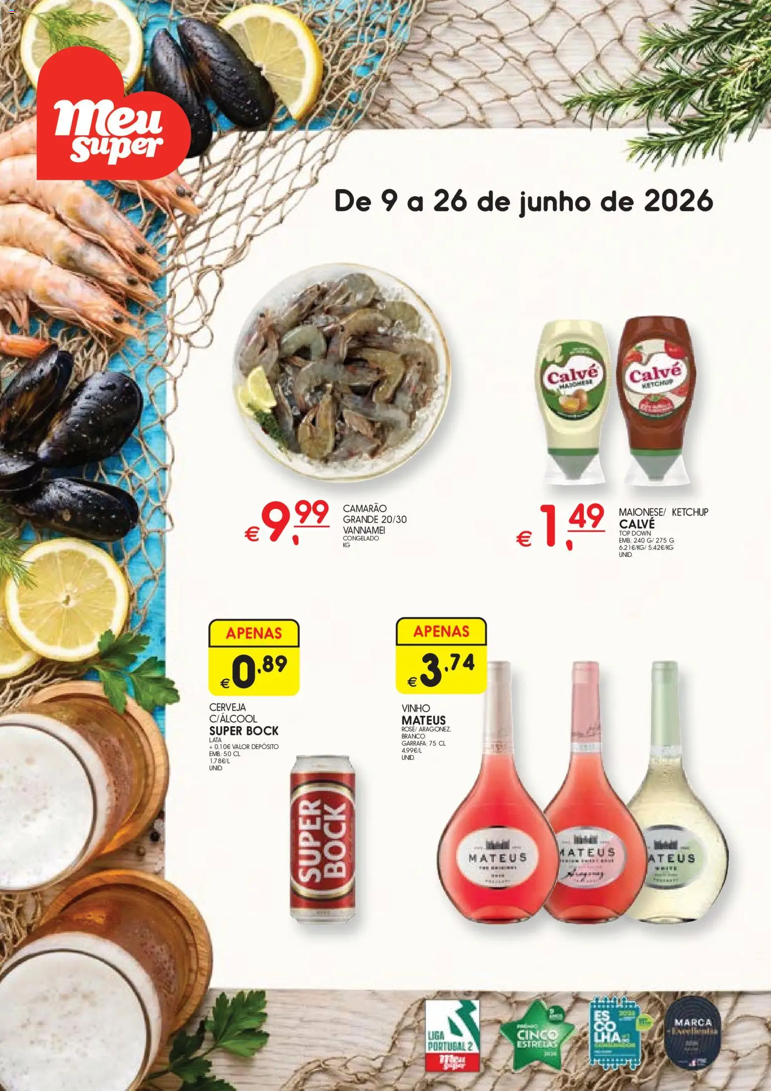 Meu Super folheto │ válido de 09.06.2026 | Página: 1 | Produtos: Camarão, Vinho, Cerveja, Ketchup