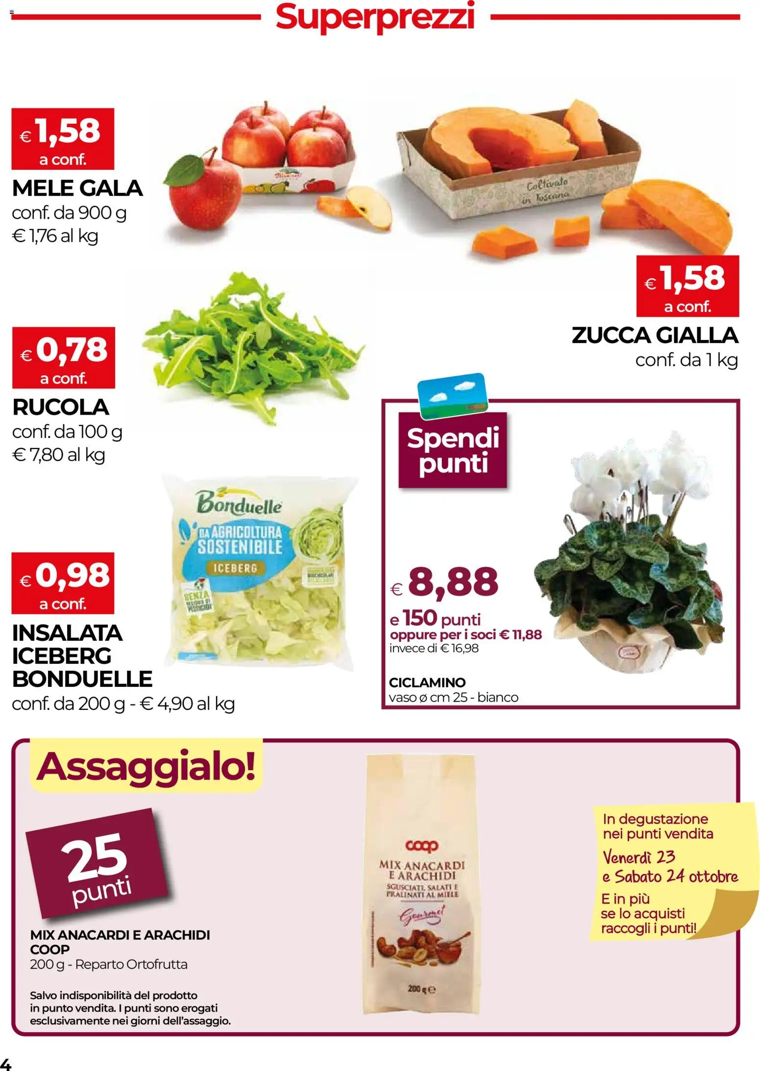 Volantino COOP del 15/10/2026 | Pagina: 4 | Prodotti: Mele, Insalata, Zucca, Vaso