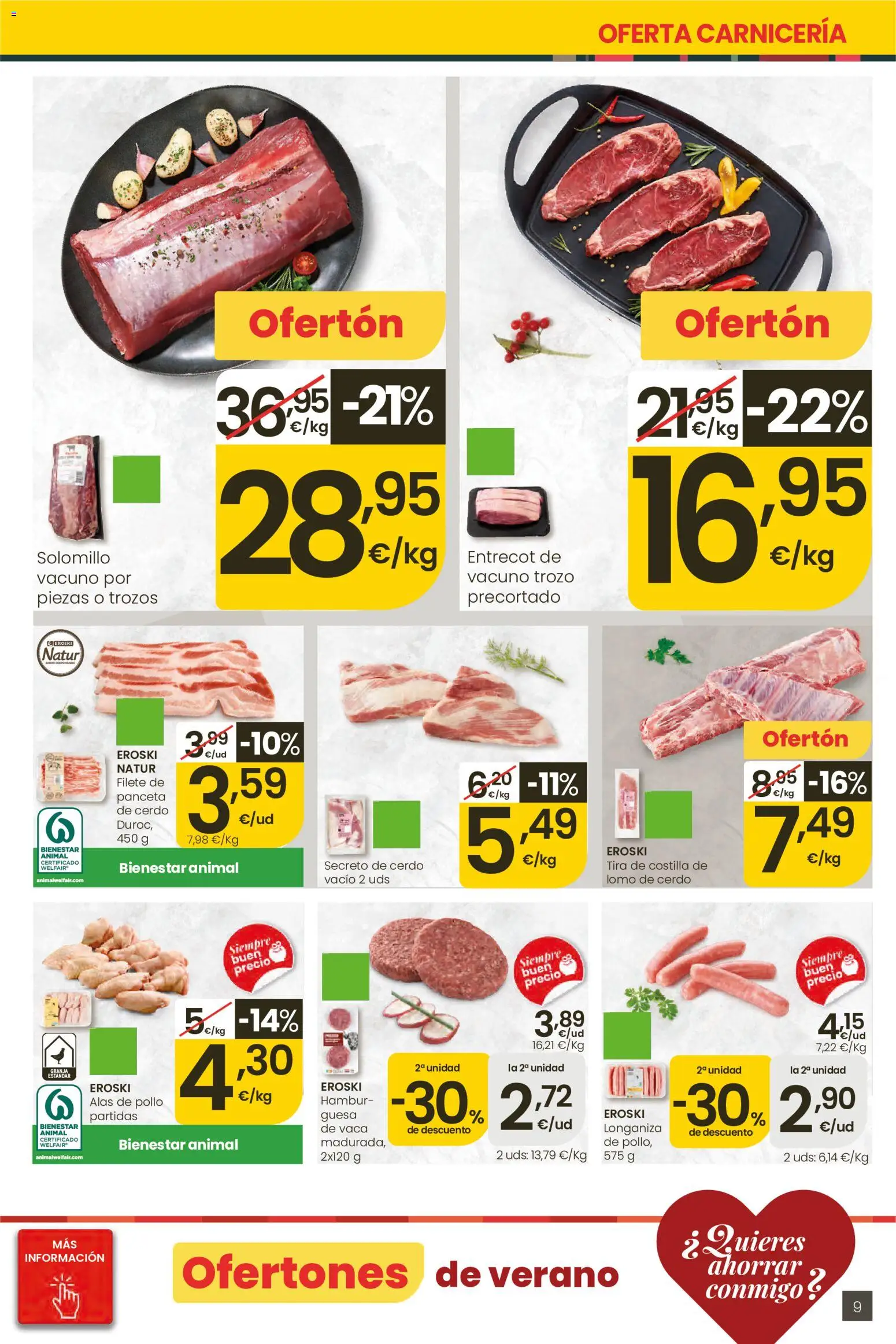 Eroski Ofertones de verano │ válido desde el 28.05.2026 | Página: 9 | Productos: Ηλεκτρικός φούρνος, Cerdo, Longaniza, Filete