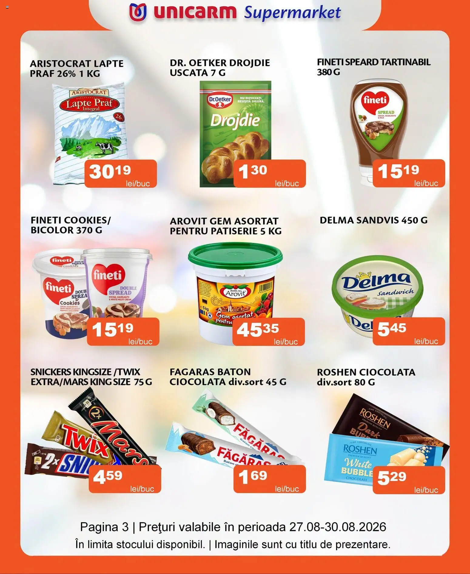 Noul catalog Unicarm – valabil de la 27.08.2026 | Pagină: 3 | Produse: Lapte praf, Premium, Gem, Ciocolată