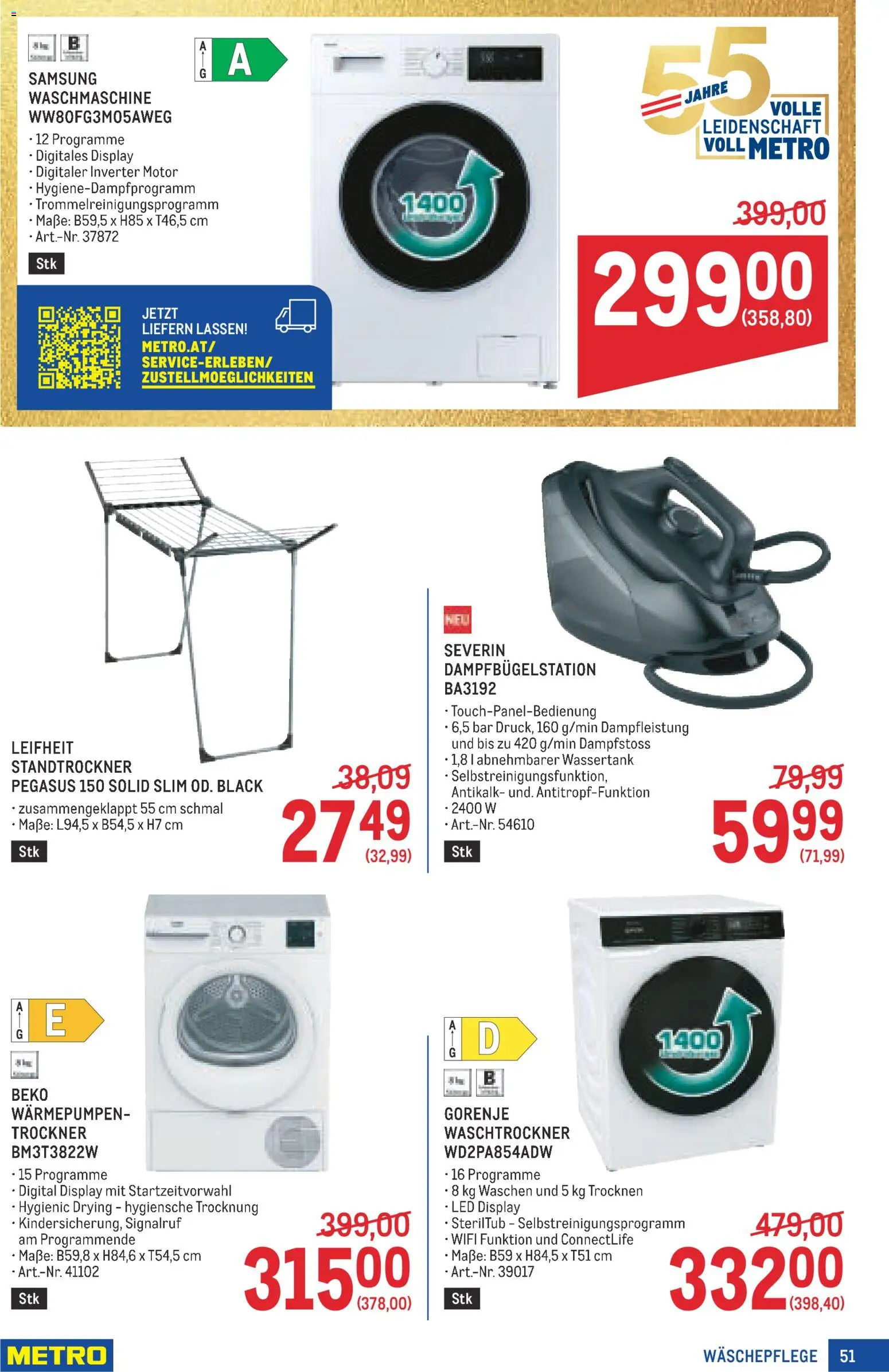 Metro angebote Profi gültig ab 09.07.2026 | Seite: 51 | Produkte: Waschmaschine, Trockner, Samsung