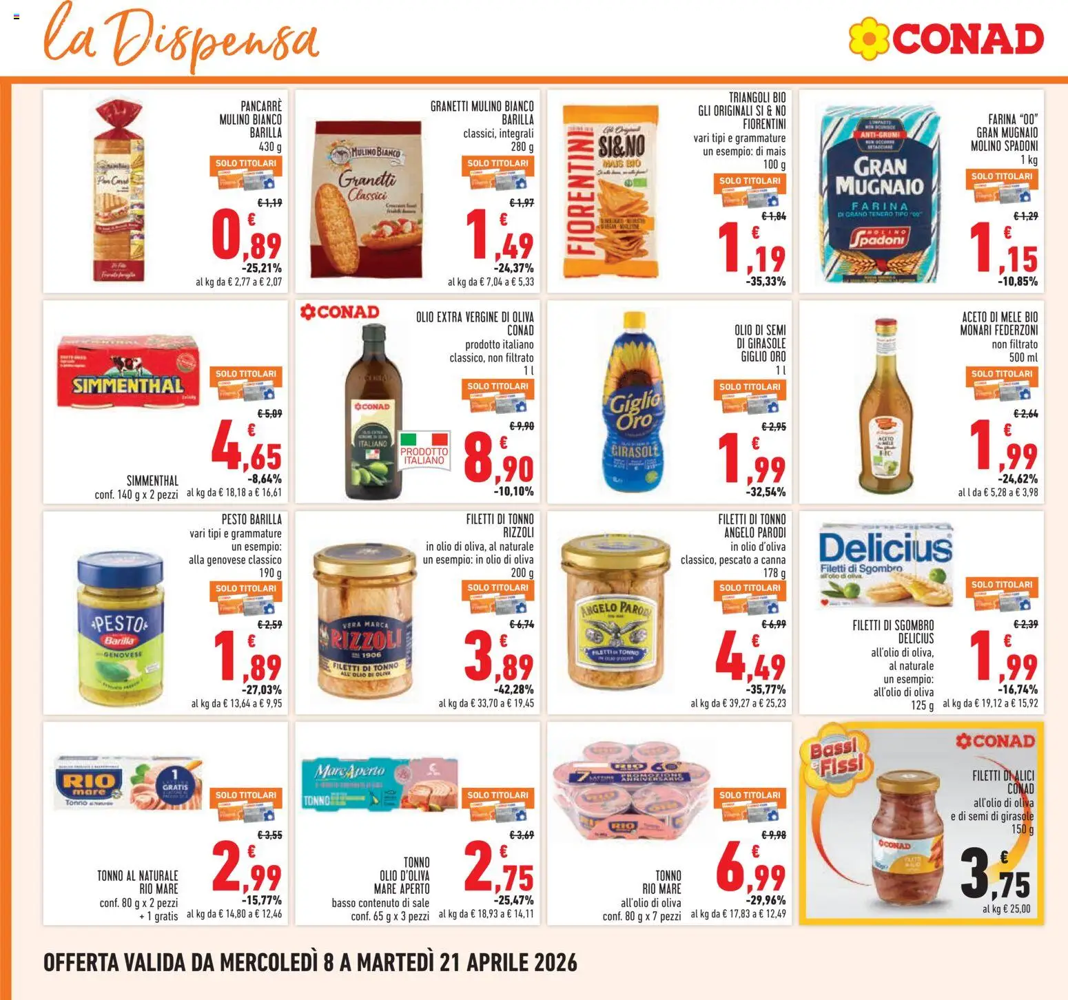 Volantino Conad del 08.04.2026 | Pagina: 16 | Prodotti: Mele, Aceto di mele, Olio extra vergine, Mais