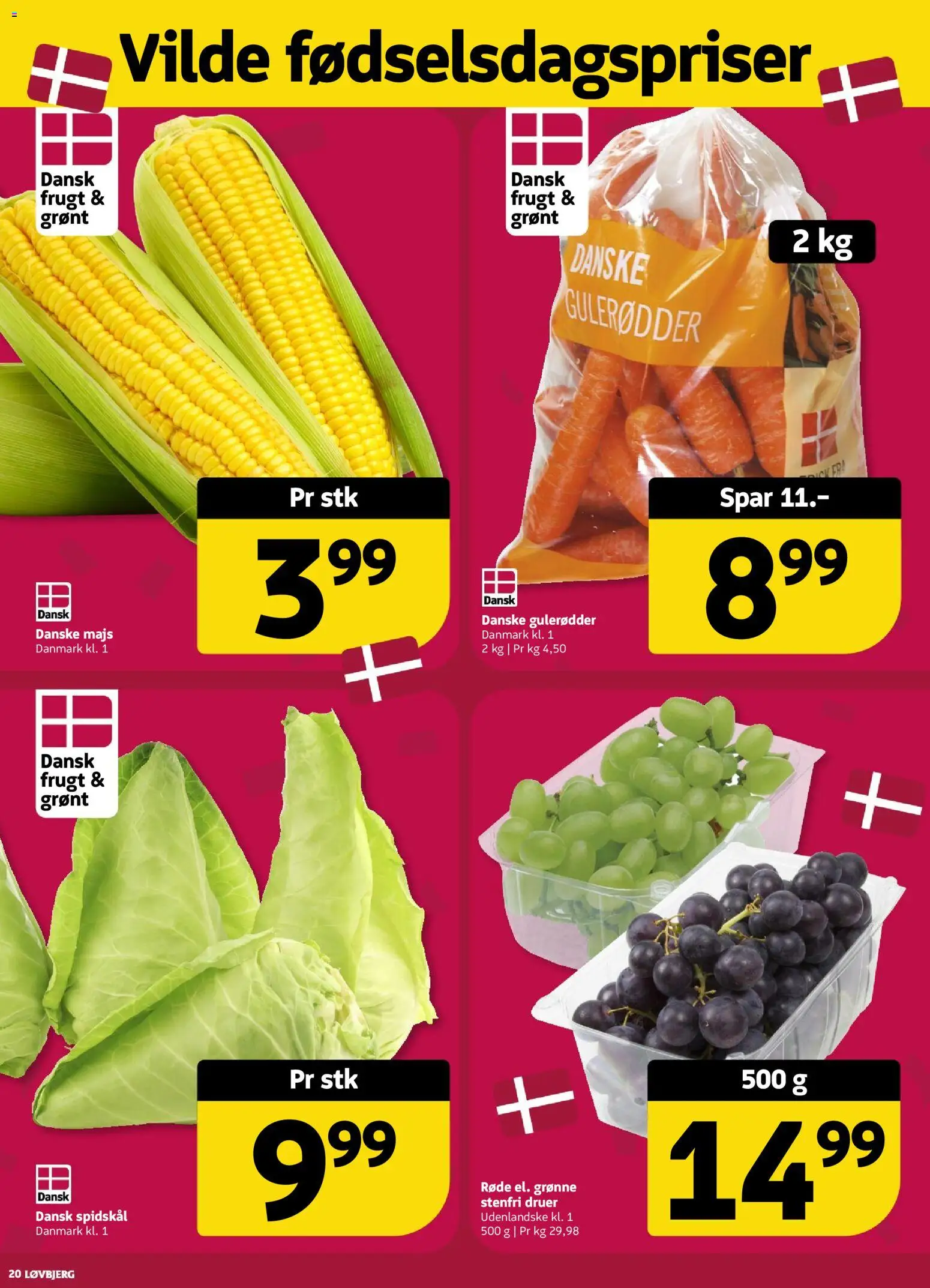 Løvbjerg tilbudsavis – gyldig fra 04/09/2026 | Side: 20 | Produkter: Gulerødder, Majs, Spidskål, Druer