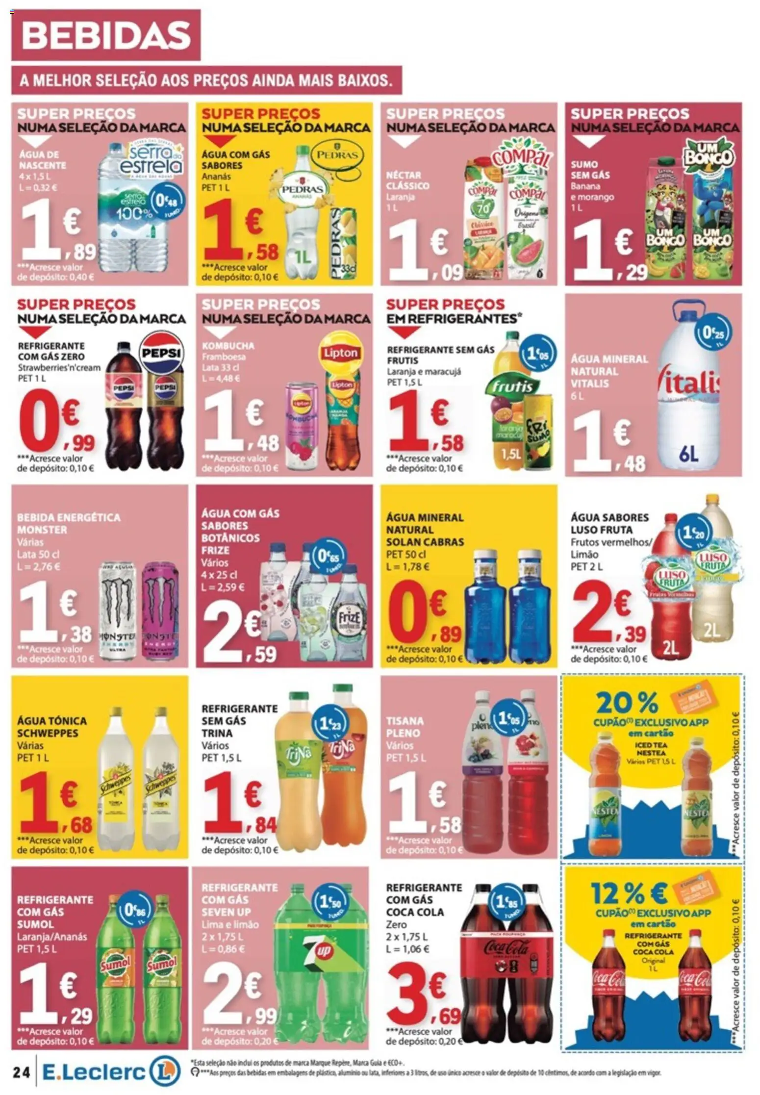E.Leclerc folheto │ válido de 01/10/2026 | Página: 24 | Produtos: Pepsi, Água tónica, Água com gás, Água mineral