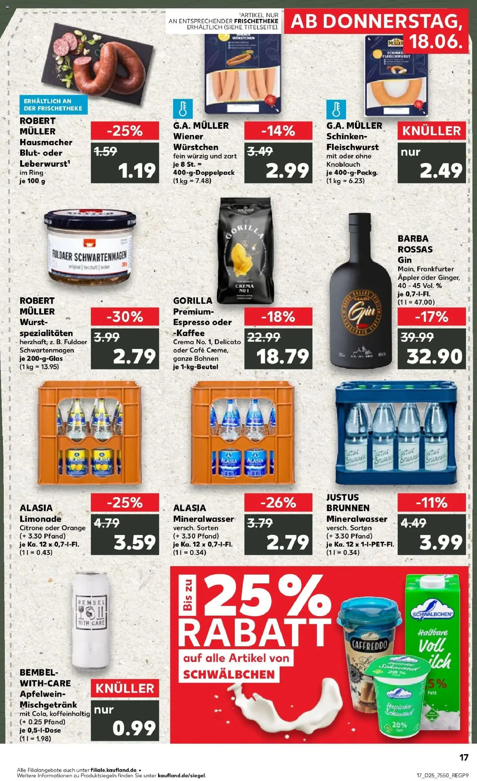 Kaufland Prospekt Gelnhausen – gültig ab 18.06.2026 | Seite: 17 | Produkte: Limonade, Mineralwasser, Wurst, Knoblauch