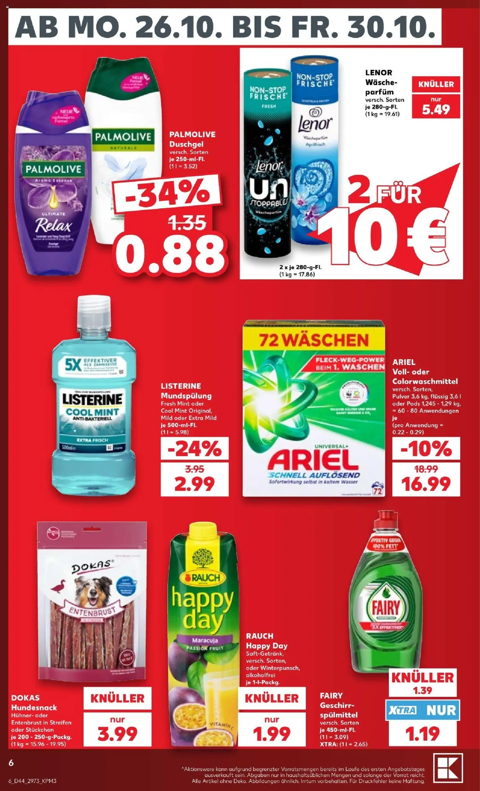 Kaufland Prospekt Zeitz – gültig ab 26.10.2026 | Seite: 6 | Produkte: Ariel, Parfüm, Duschgel, Listerine