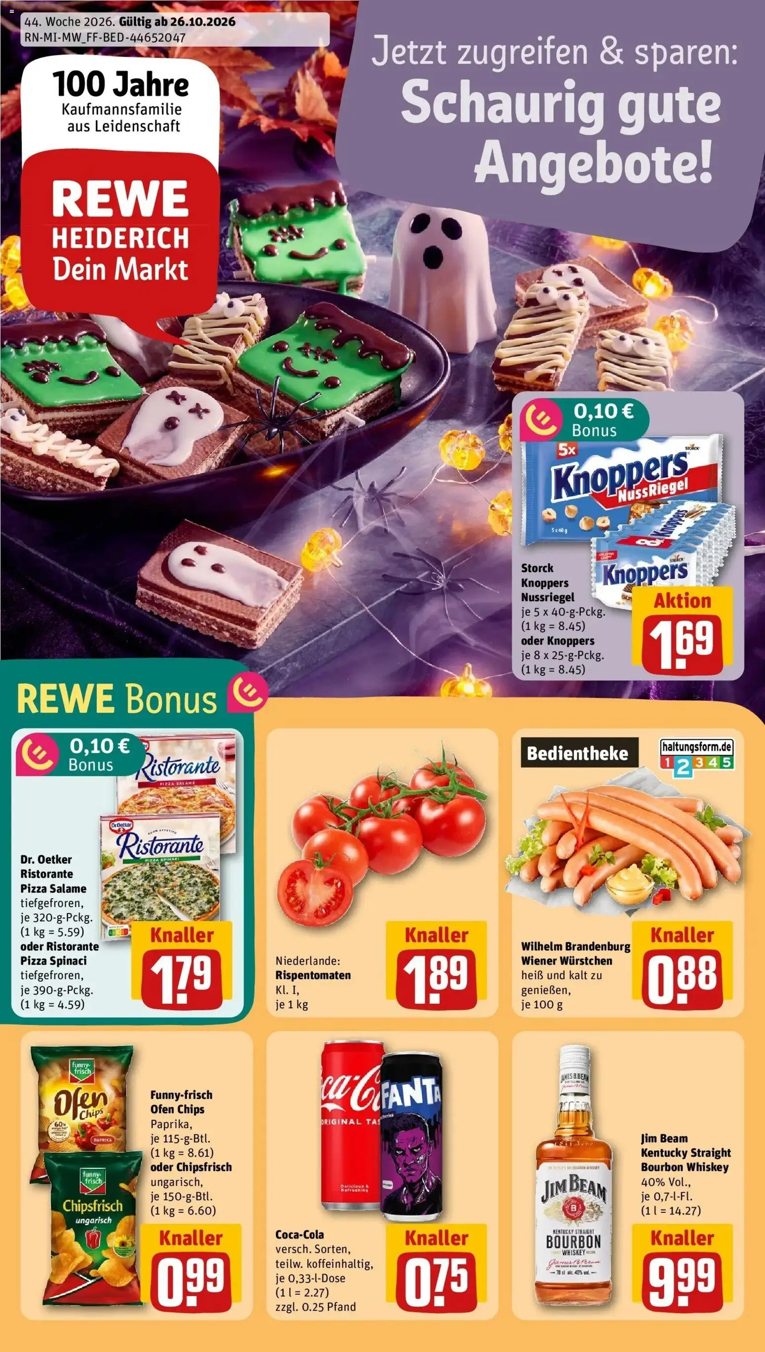 REWE Prospekt ab 26.10.2026 zum Blättern » Angebote | Seite: 1 | Produkte: Ofen, Paprika, Knoppers, Salami