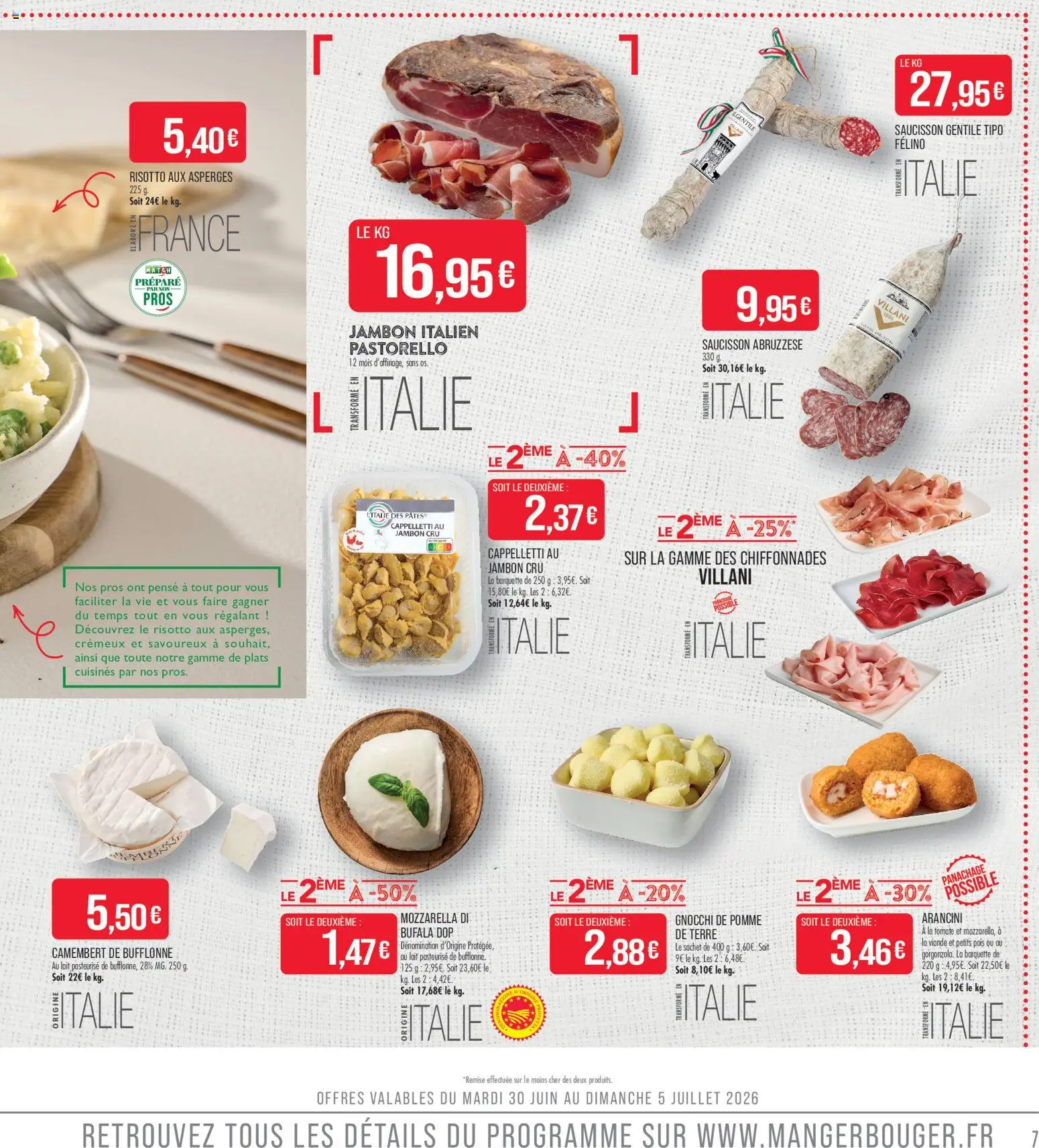 {H1} | Page: 7 | Produits: Saucisson, Jambon Cru, Mozzarella, Pâtes