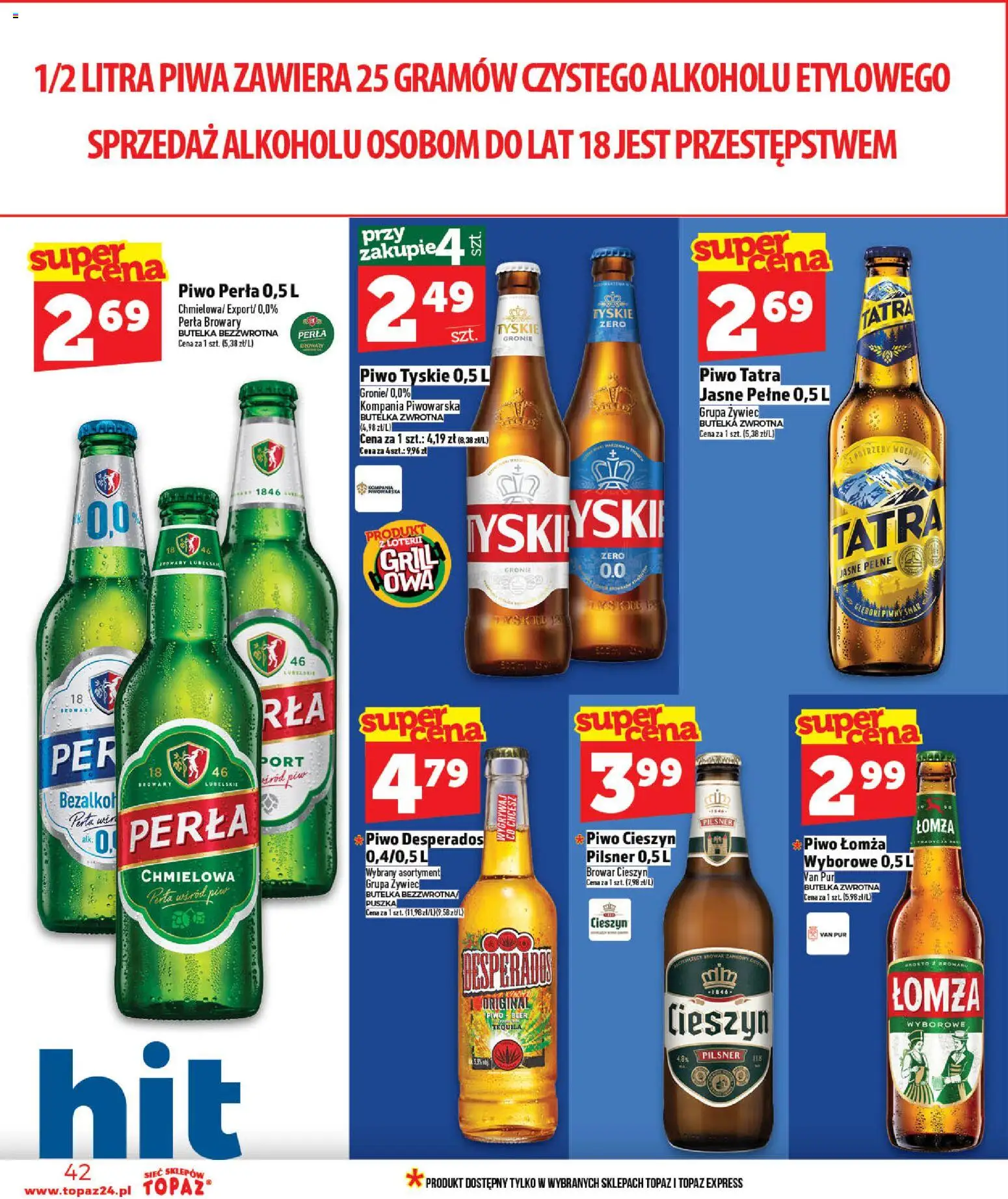 Topaz gazetka - MAZ od 14.05.2026 | Strona: 42 | Produkty: Piwo perła, Tyskie, Tequila, Piwo