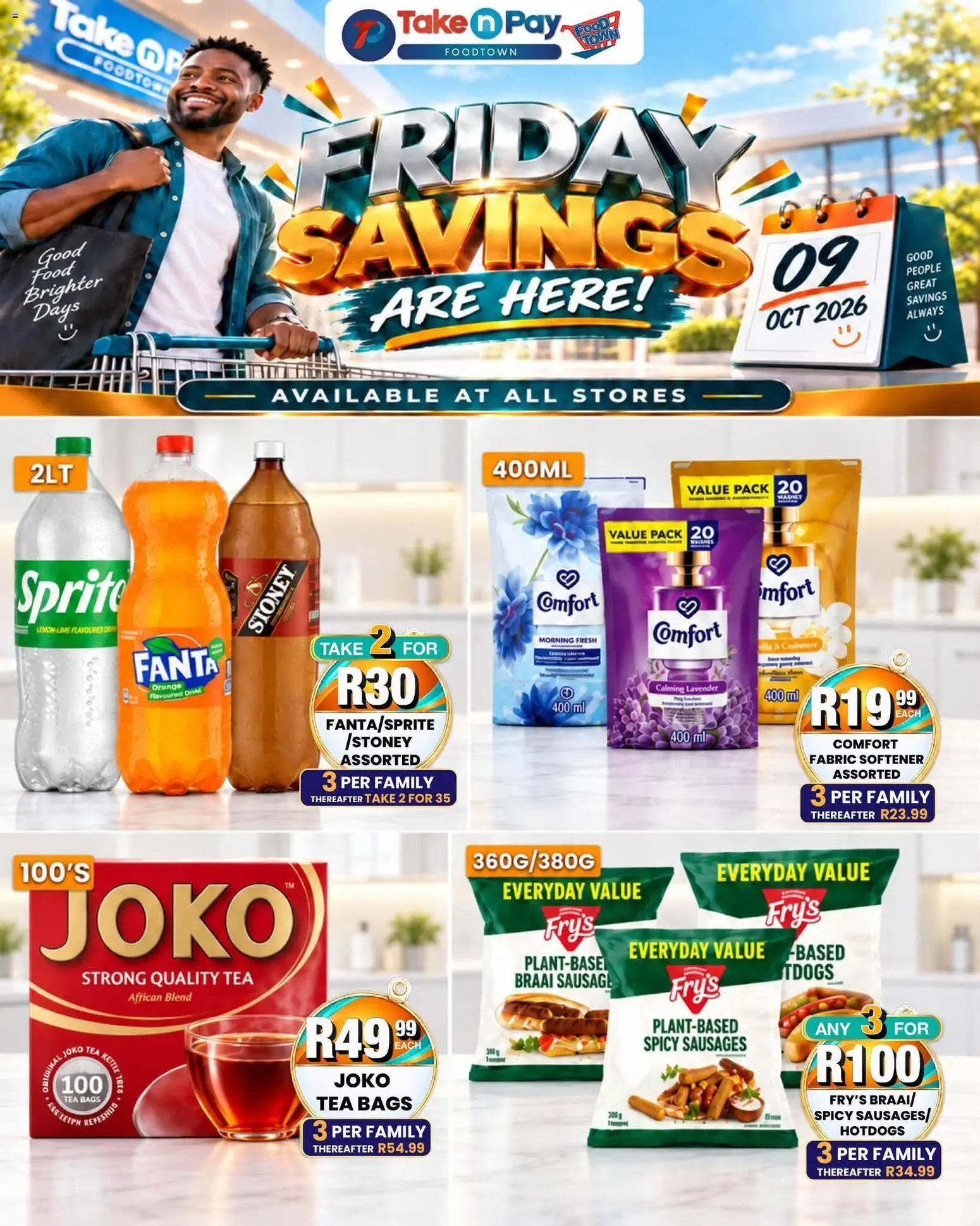 New Take n Pay catalogue – valid from 09/10/2026 | Page: 1 | Products: Tea, Stoney, Fabric softener, Fry's