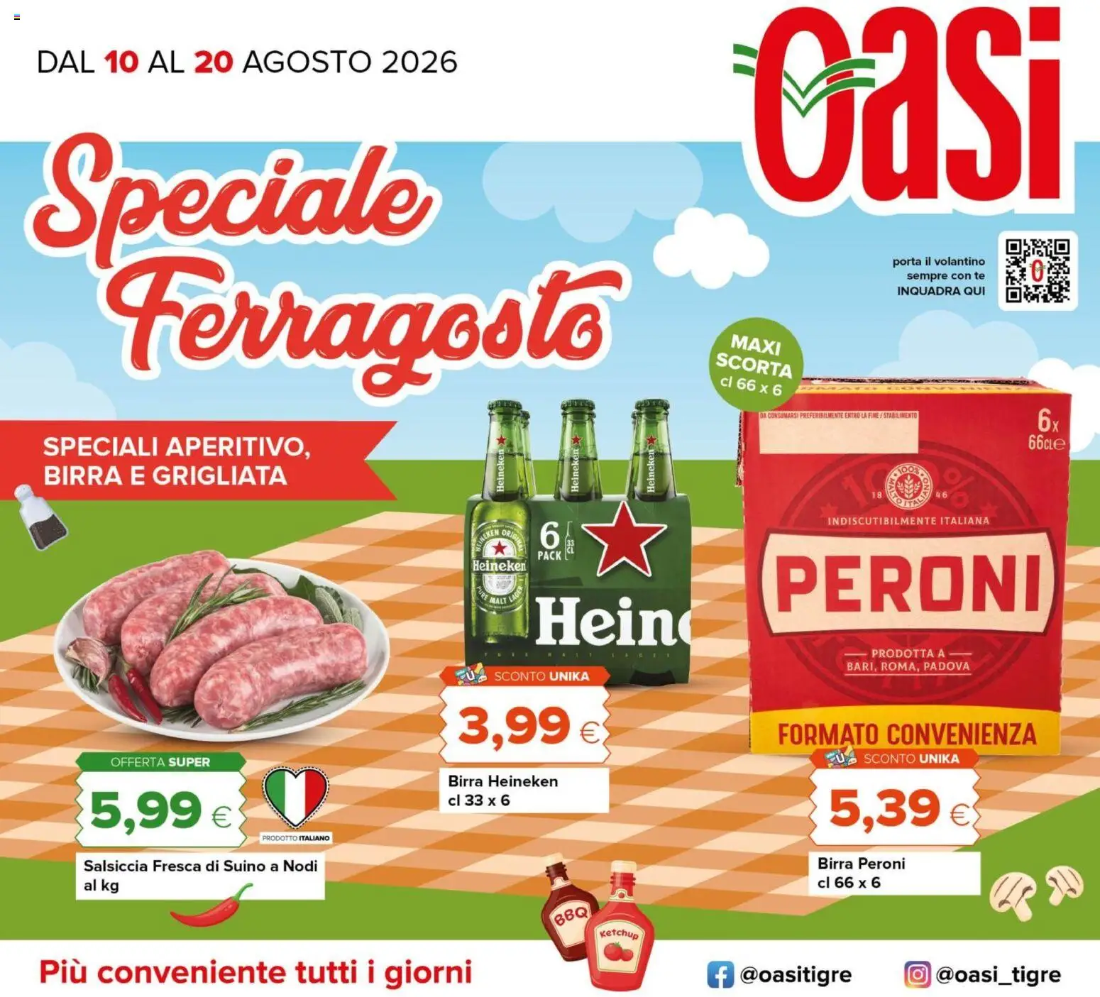 Volantino Oasi del 10/08/2026 | Pagina: 1 | Prodotti: Ketchup, Suino, Salsiccia, Heineken