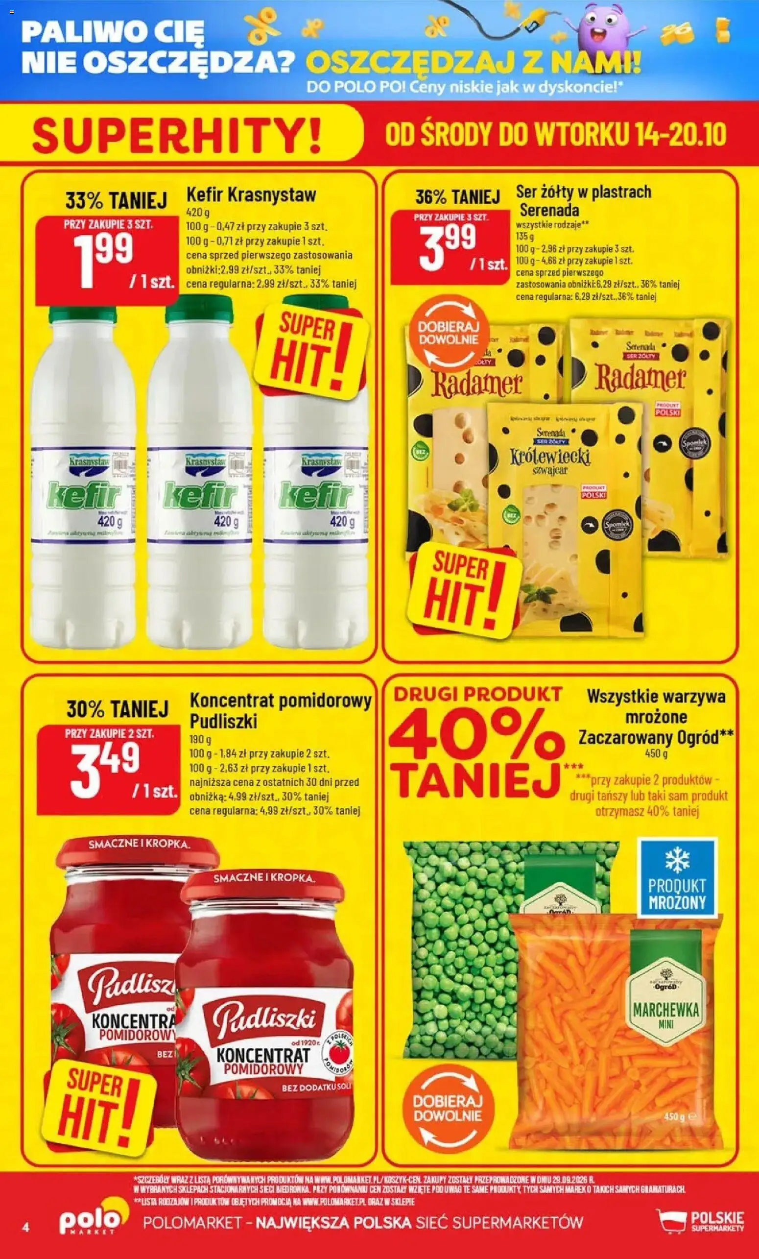 Nowa POLOmarket gazetka od jutra 14.10.2026 | Strona: 4 | Produkty: Ser żółty, Ser, Marchewka, Kefir Krasnystaw