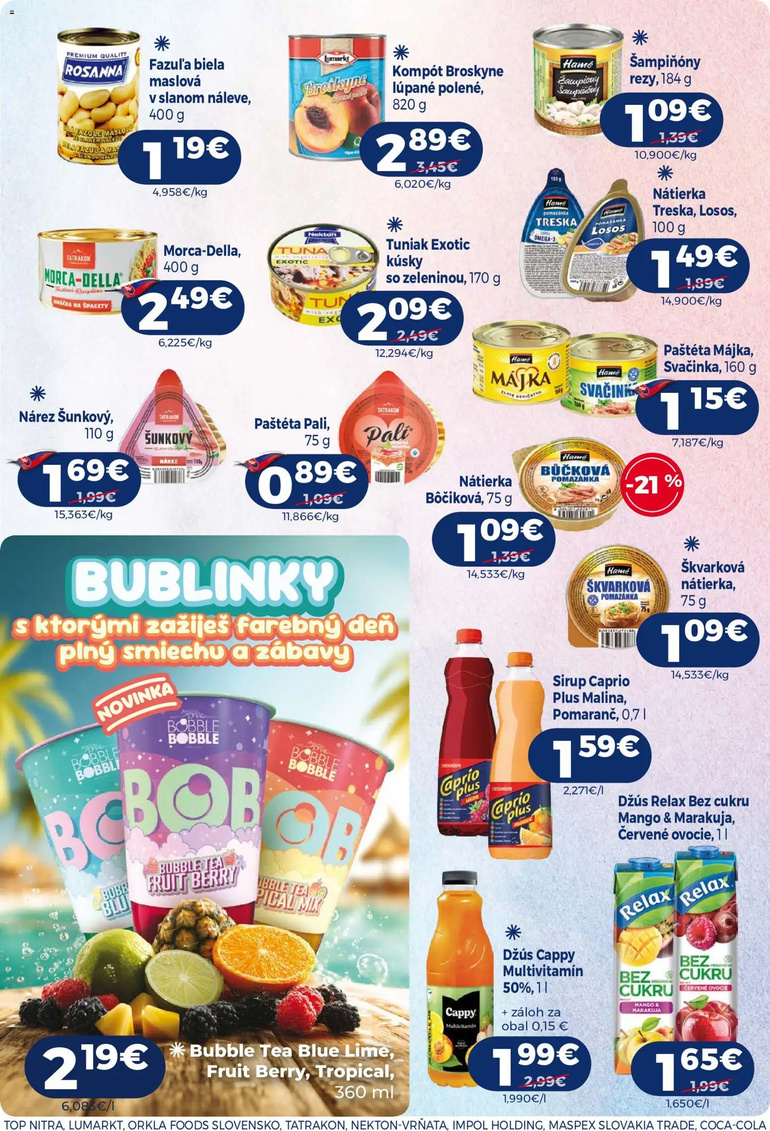 Nové Milk Agro akcie – leták je platný od 24.06.2026 | Strana: 13 | Produkty: Tuniak, Džús, Treska, Špagety