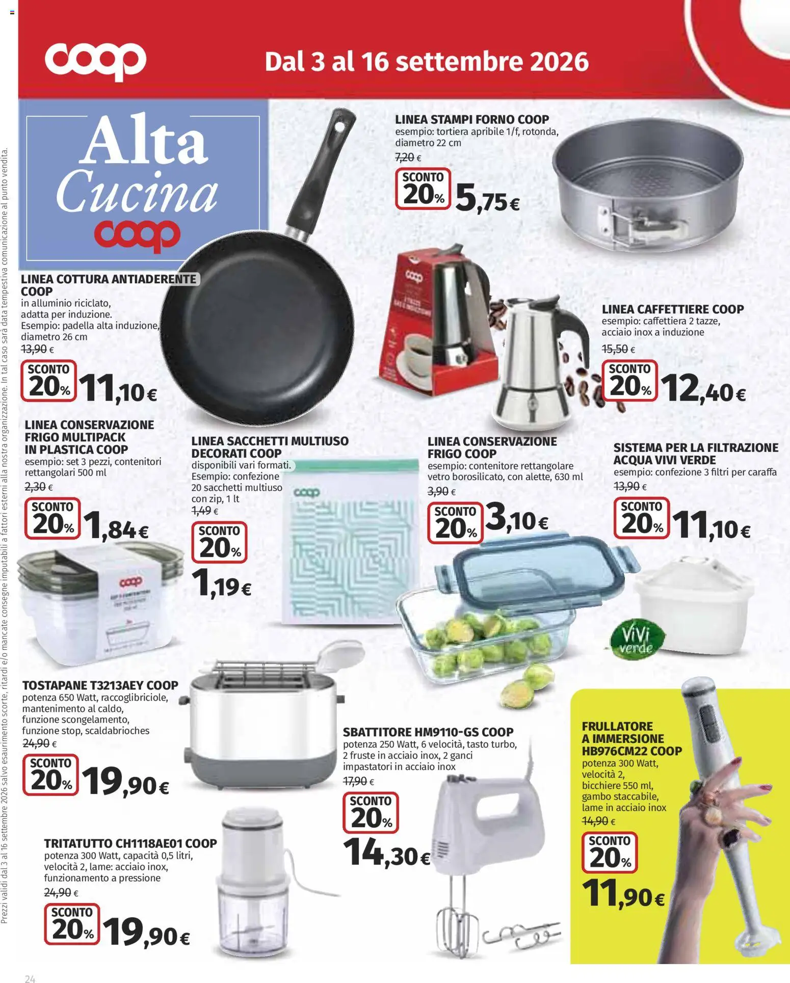 Volantino COOP del 03/09/2026 | Pagina: 24 | Prodotti: Caffettiera, Tritatutto, Acqua, Tostapane