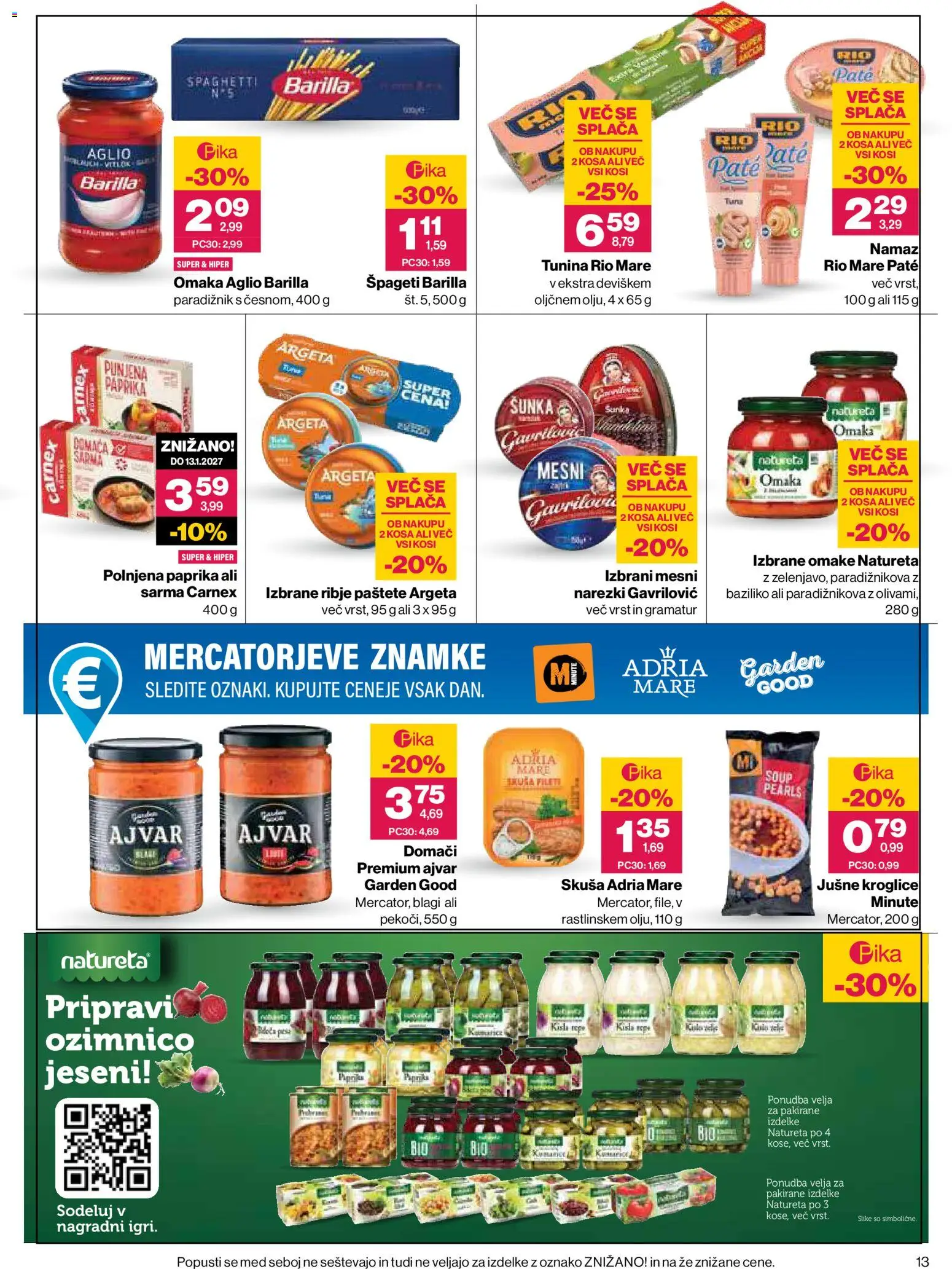 Novi Mercator katalog ponudbe – veljaven od 08.10.2026 | Stran: 13 | Izdelki: Omake, Barilla, Namaz, Omaka