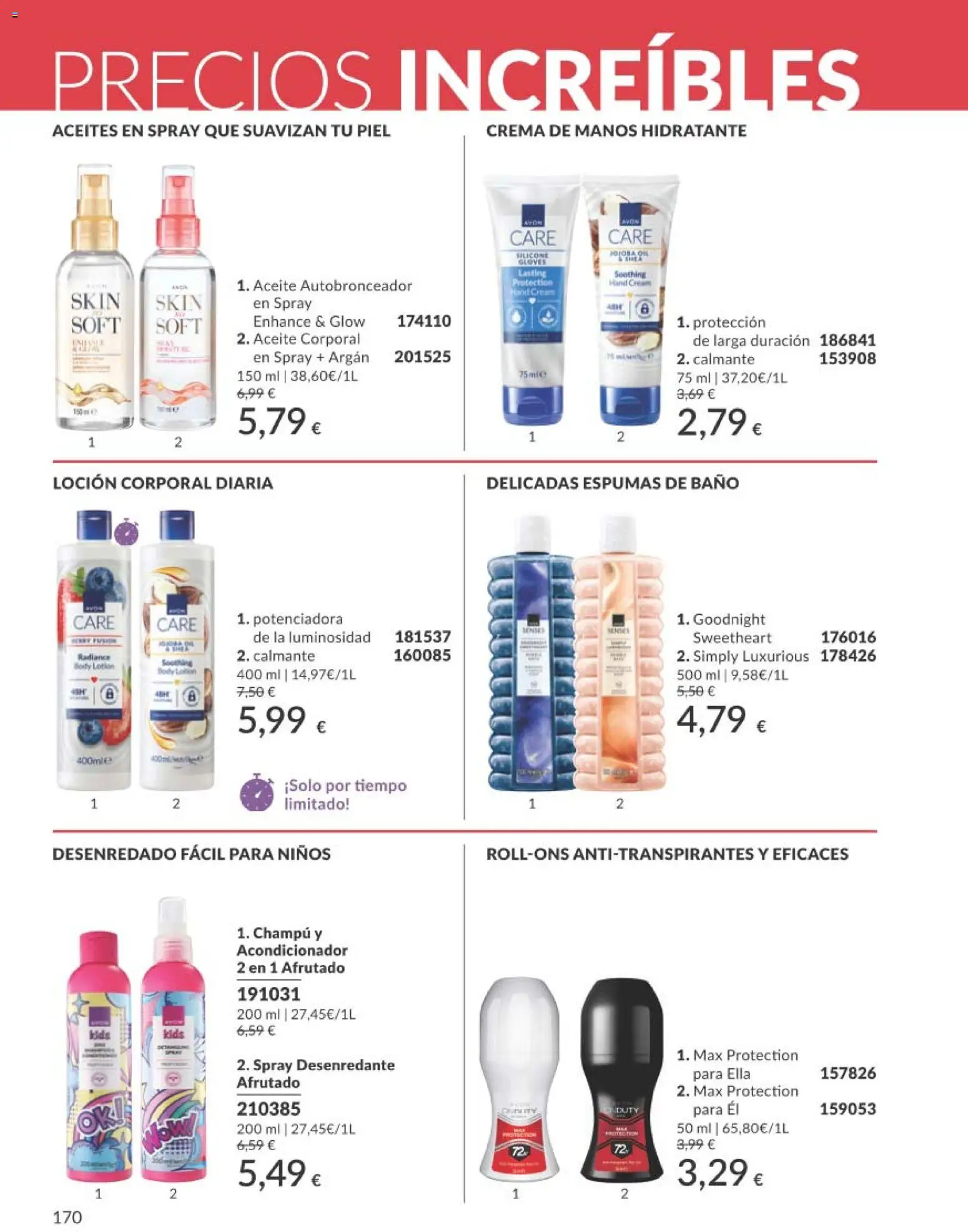 Catálogo AVON campaña 8 │ válido desde el 01/08/2026 | Página: 170 | Productos: Champú, Crema, Aceite corporal, Body