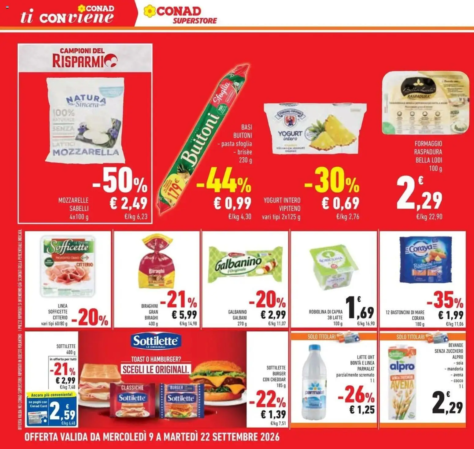 Volantino Conad dal 09/09/2026 > Anteprima | Pagina: 6 | Prodotti: Yogurt, Cheddar, Bevande, Mandorla