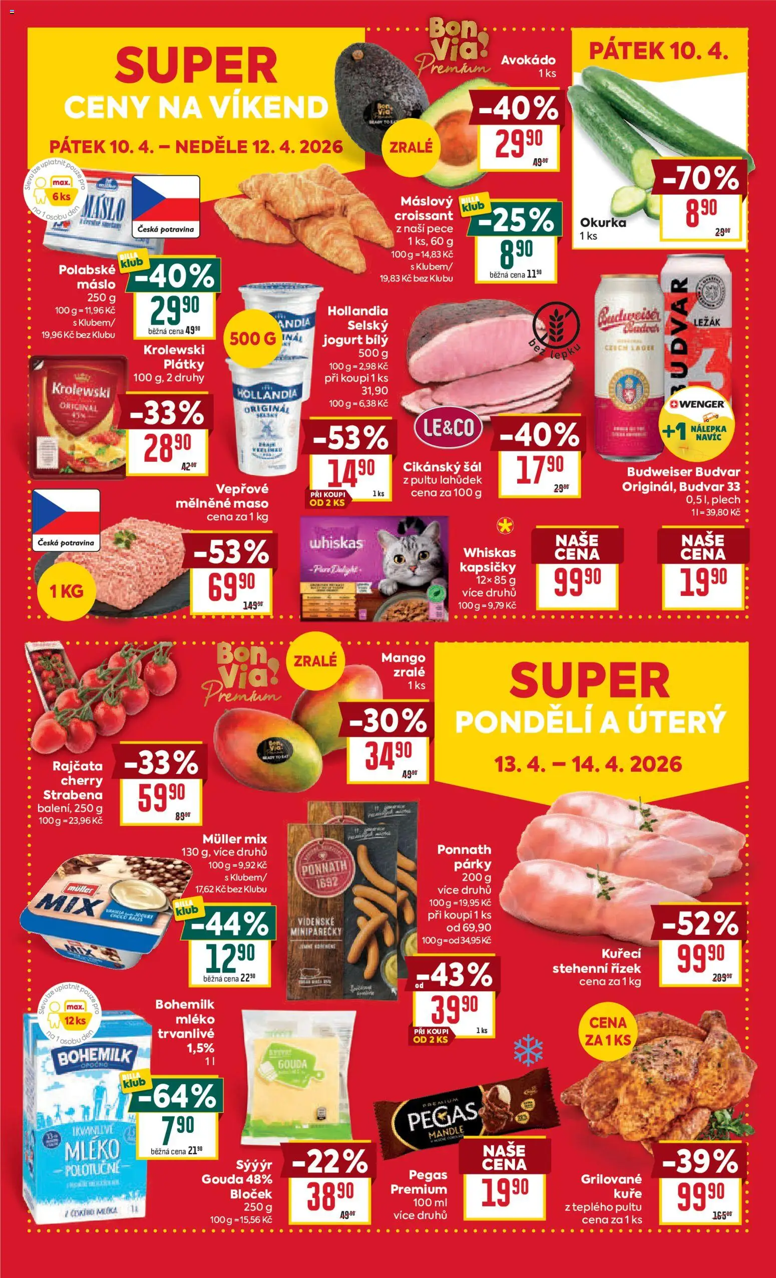 Billa Malý leták od 07.04.2026 | Strana: 4 | Produkty: Mléko, Whiskas, Párky, Wenger