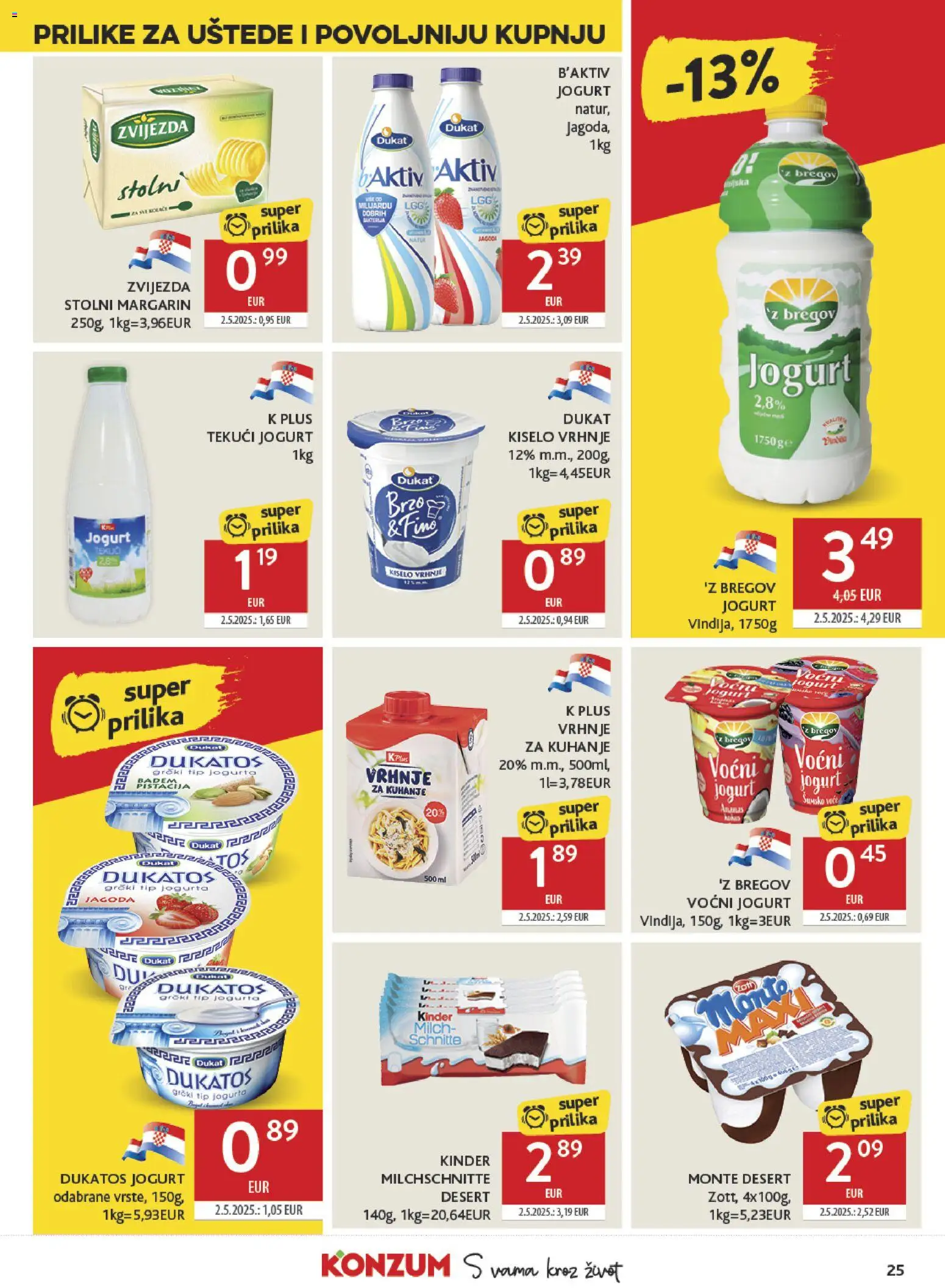 Konzum katalog | vrijedi od 27.05.2026 | Stranica: 25 | Proizvodi: Jogurt, Voćni jogurt, Margarin, Badem