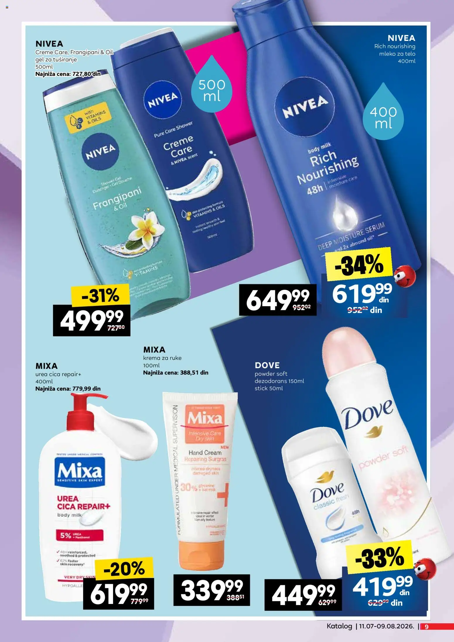 Idea katalog - važi od 11.07.2026 | Strana: 9 | Proizvode: Nivea, Mleko za telo, Krema za ruke, Dezodorans