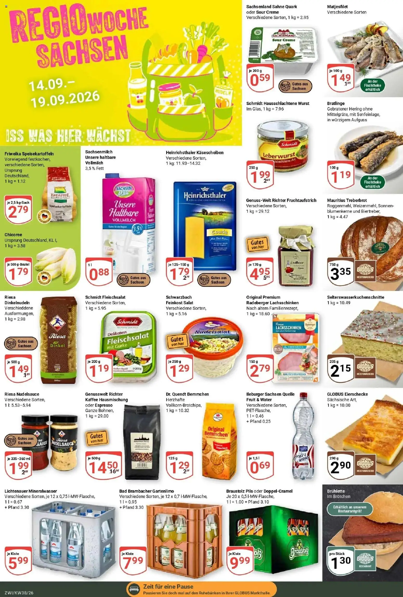 Globus Prospekt Zwickau (ab 14.09.2026) » Angebote online | Seite: 6 | Produkte: Gouda, Pils, Mineralwasser, Sahne