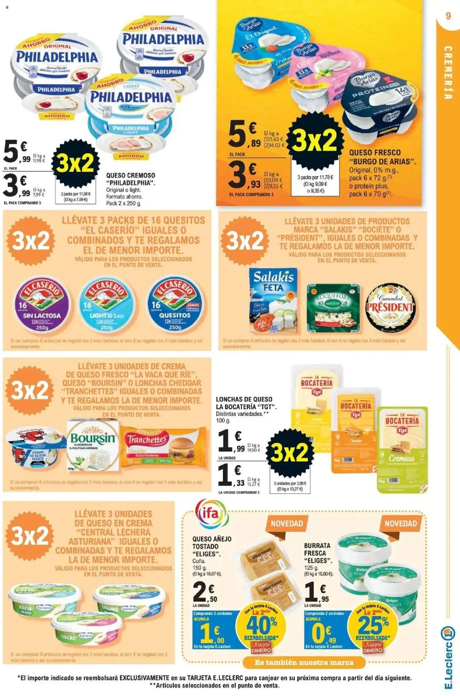 E.Leclerc Megames 3X2 21/10/2026 - 01/11/2026 | Página: 9 | Productos: Burrata, Ajo, Queso fresco, Crema