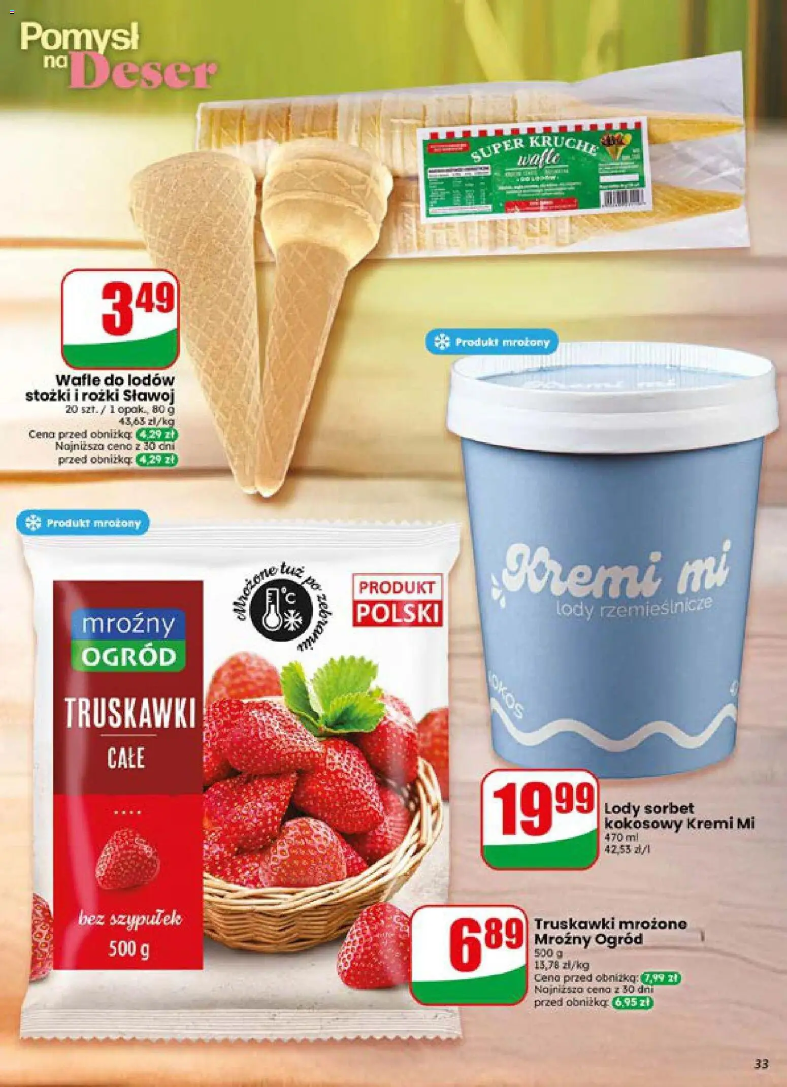 Dino gazetka od 15.07.2026 | Strona: 33 | Produkty: Wafle, Sorbet, Truskawki, Lody