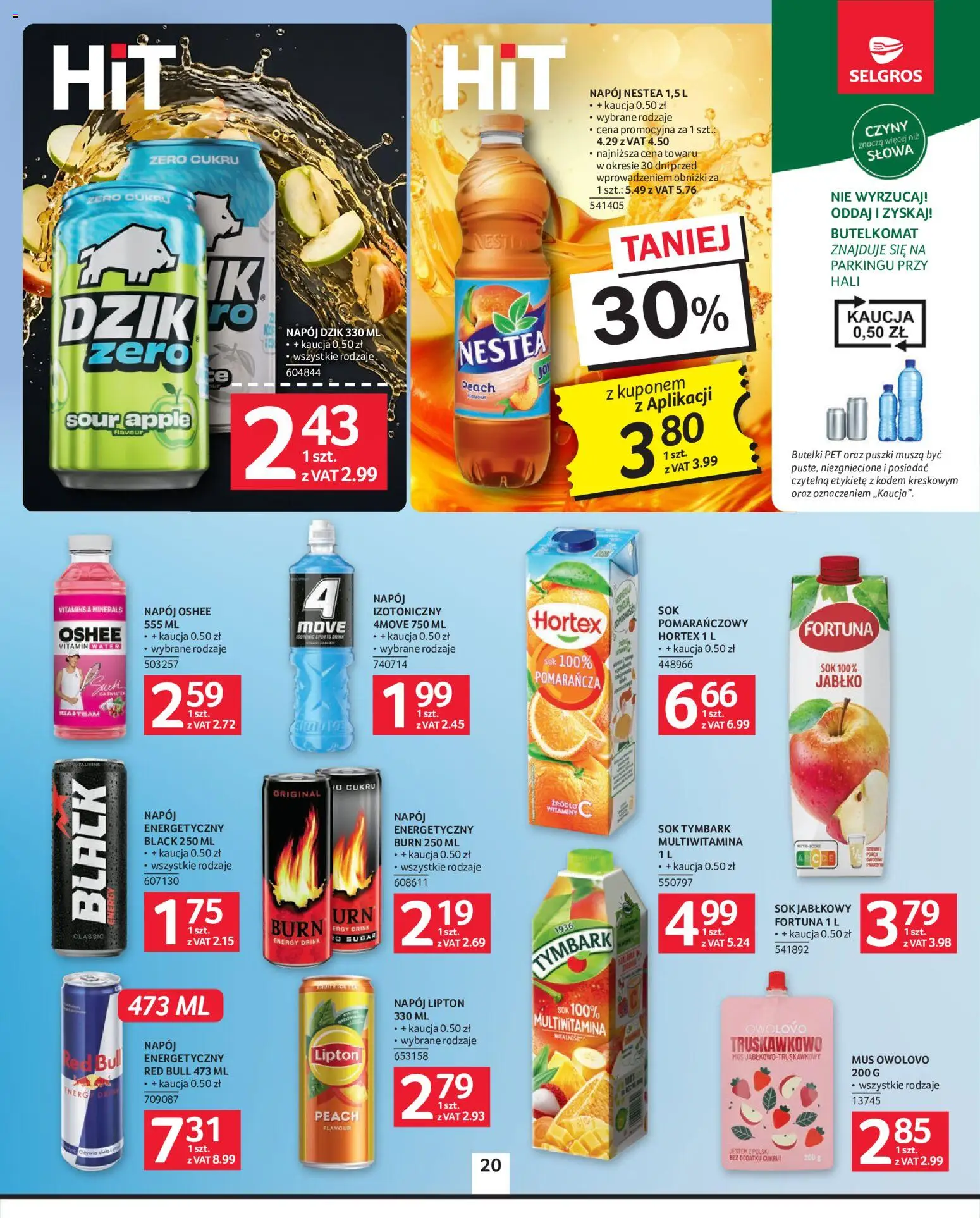Selgros cash&carry gazetka od 30.07.2026 | Strona: 20 | Produkty: Red bull, Napój energetyczny, Oshee, Sok
