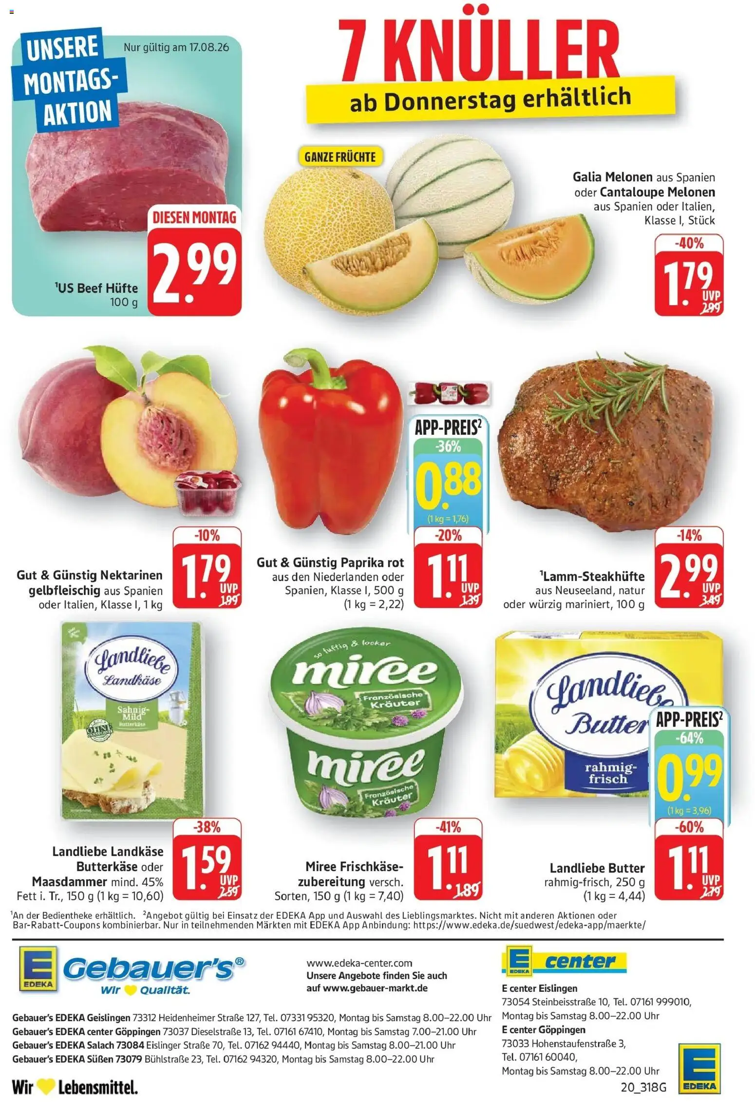 Edeka Prospekt Eislingen (ab 17.08.2026) » Angebote Online | Seite: 20 | Produkte: Butter, Landliebe butter, Paprika, Uhr