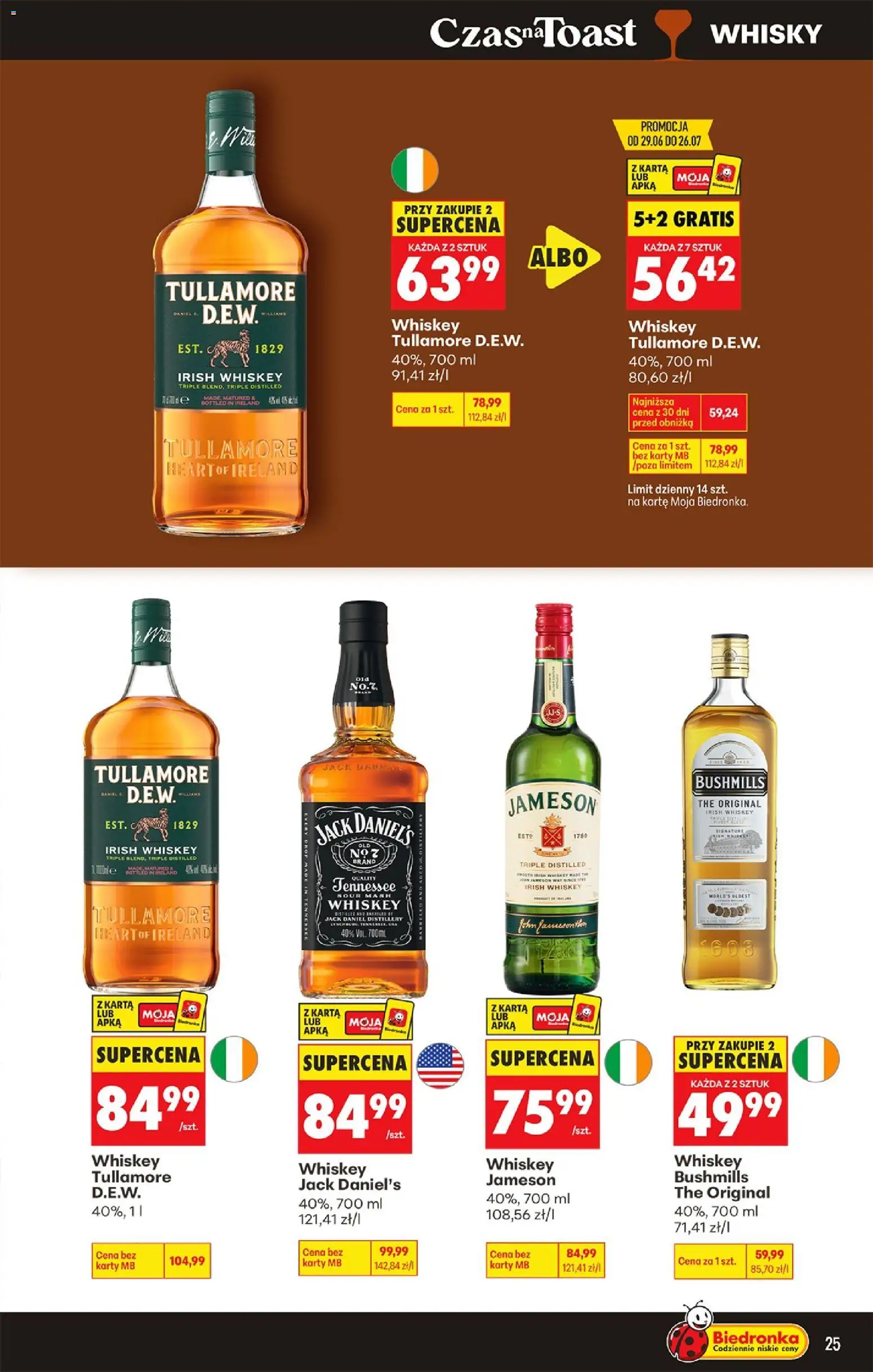 Biedronka gazetka - Czas na toast od 29.06.2026 | Strona: 25 | Produkty: Karta, Jameson, Jack Daniel's, Whisky