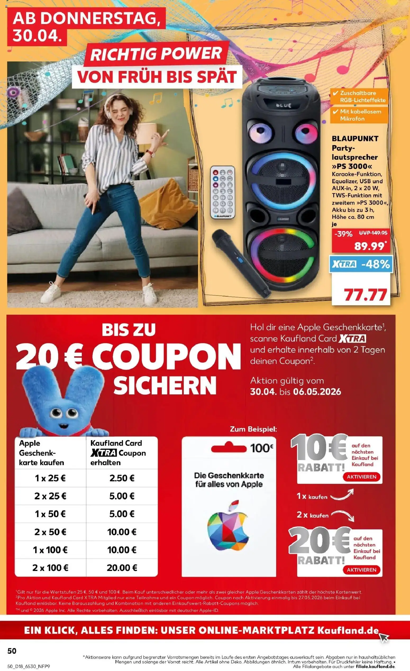 Kaufland Prospekt Zossen	 – gültig ab 30.04.2026 | Seite: 50 | Produkte: Mikrofon, Lautsprecher, USB, Apple