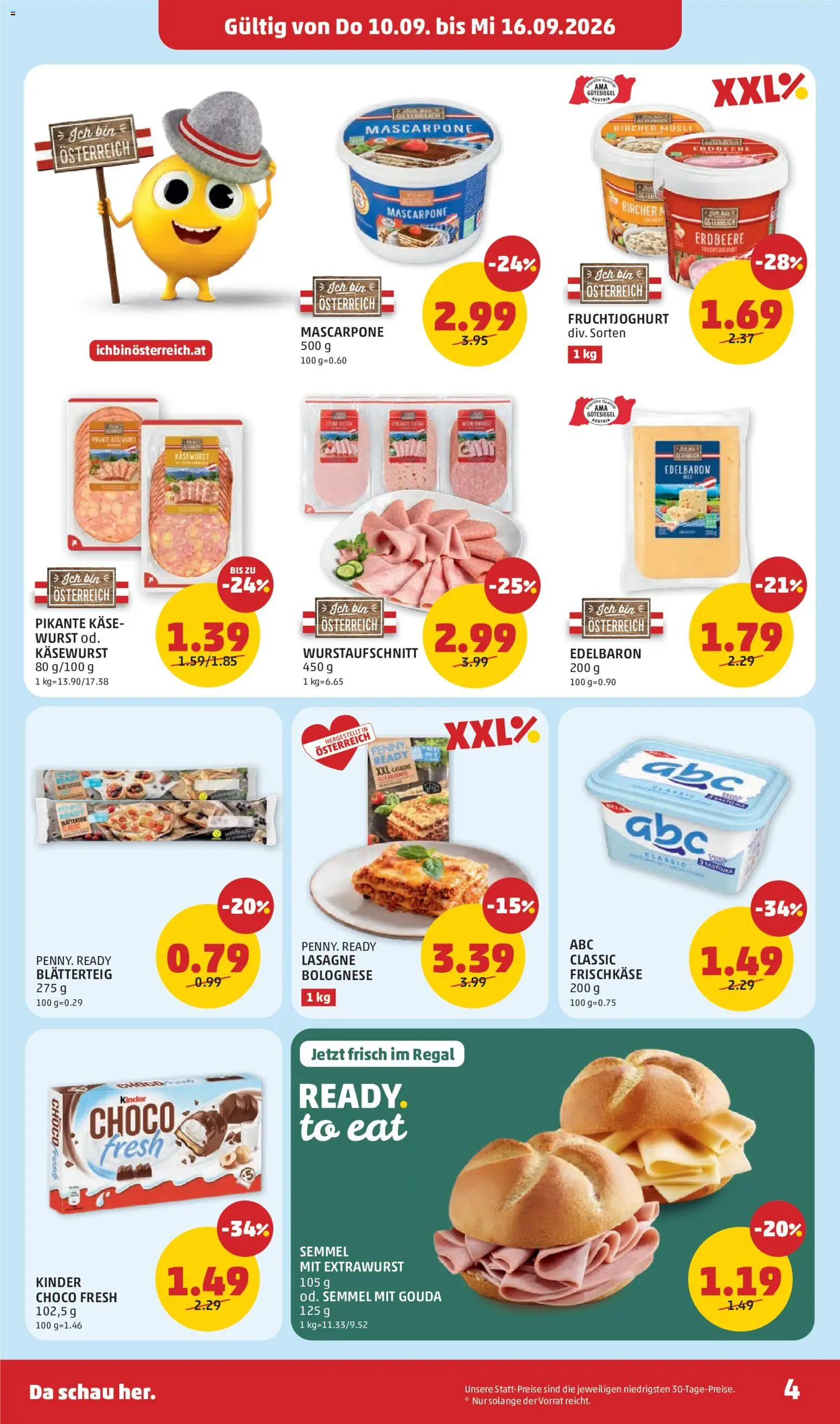Penny Markt Eröffnung in 4822 Bad Goisern gültig ab 10.09.2026 | Seite: 4 | Produkte: Wurst, Regal, Käse