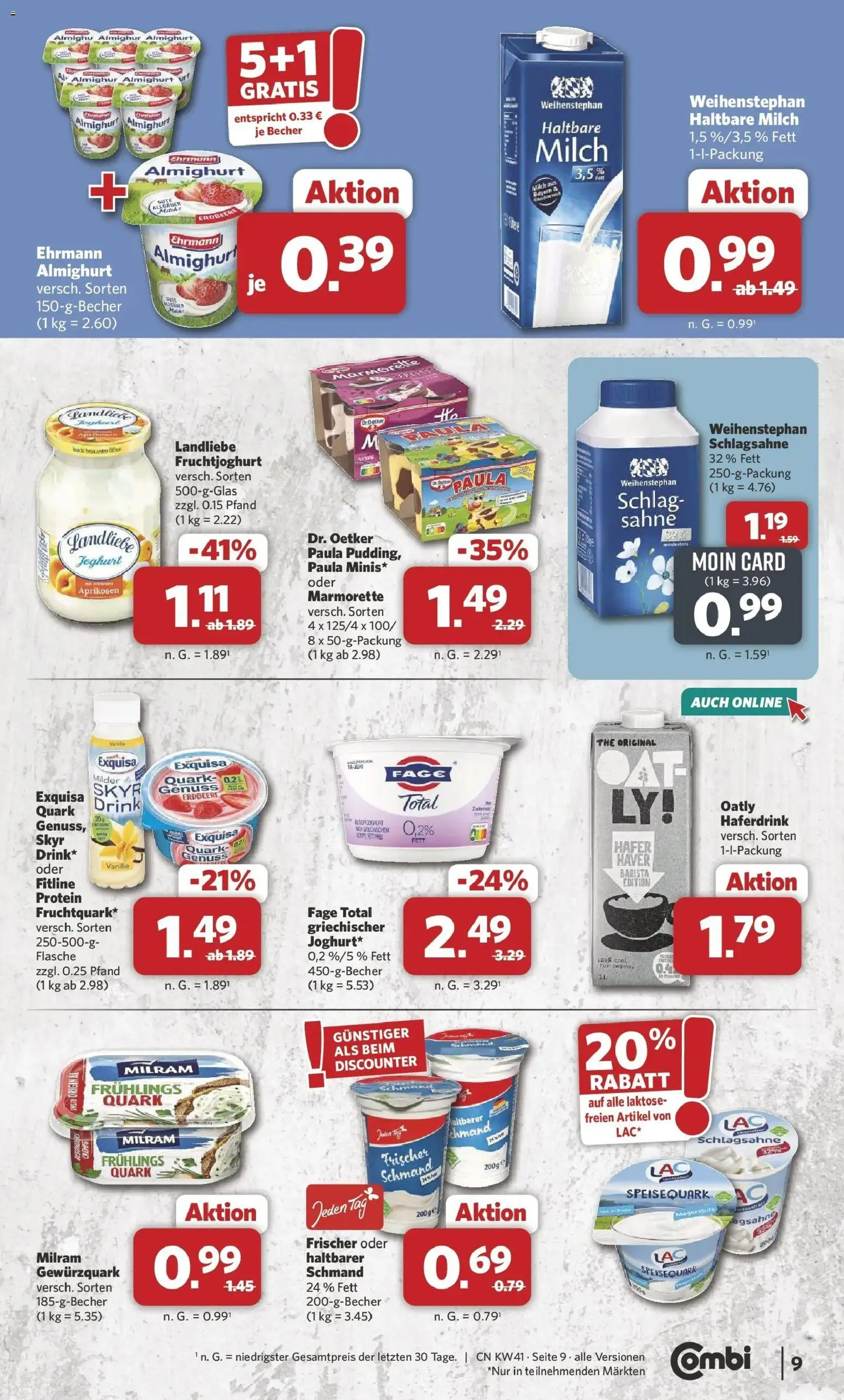 Combi Prospekt Rheine (ab 05.10.2026) zum Blättern | Seite: 9 | Produkte: Joghurt, Skyr, Haferdrink, Exquisa