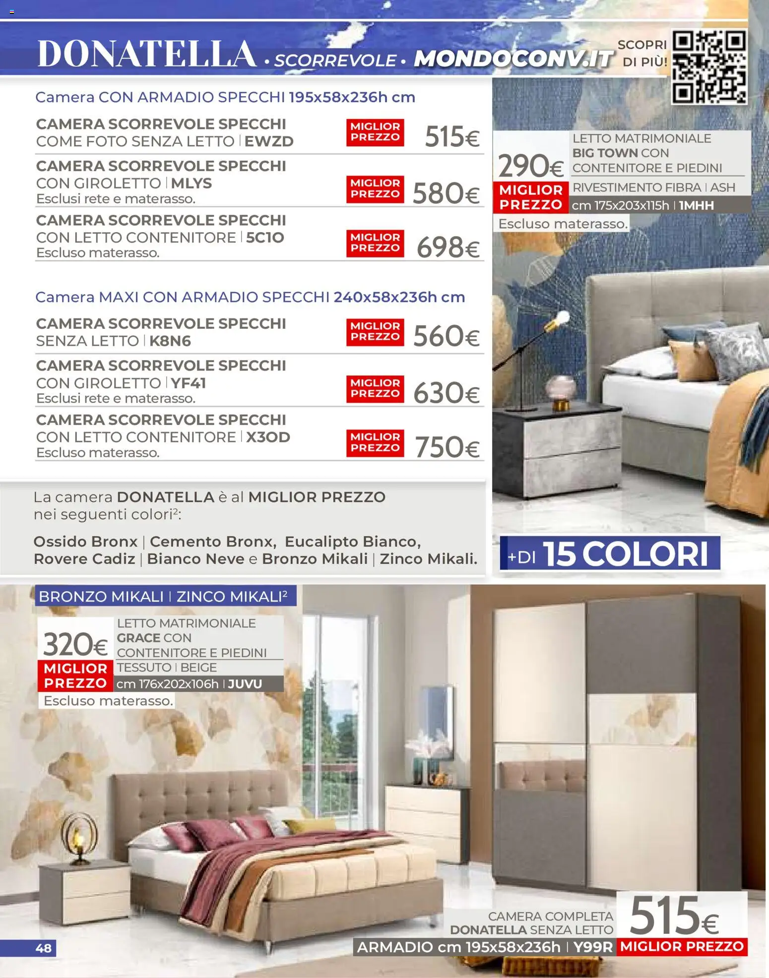Volantino Mondo Convenienza del 01/07/2026 | Pagina: 48 | Prodotti: Letto matrimoniale, Letto contenitore, Contenitore, Armadio