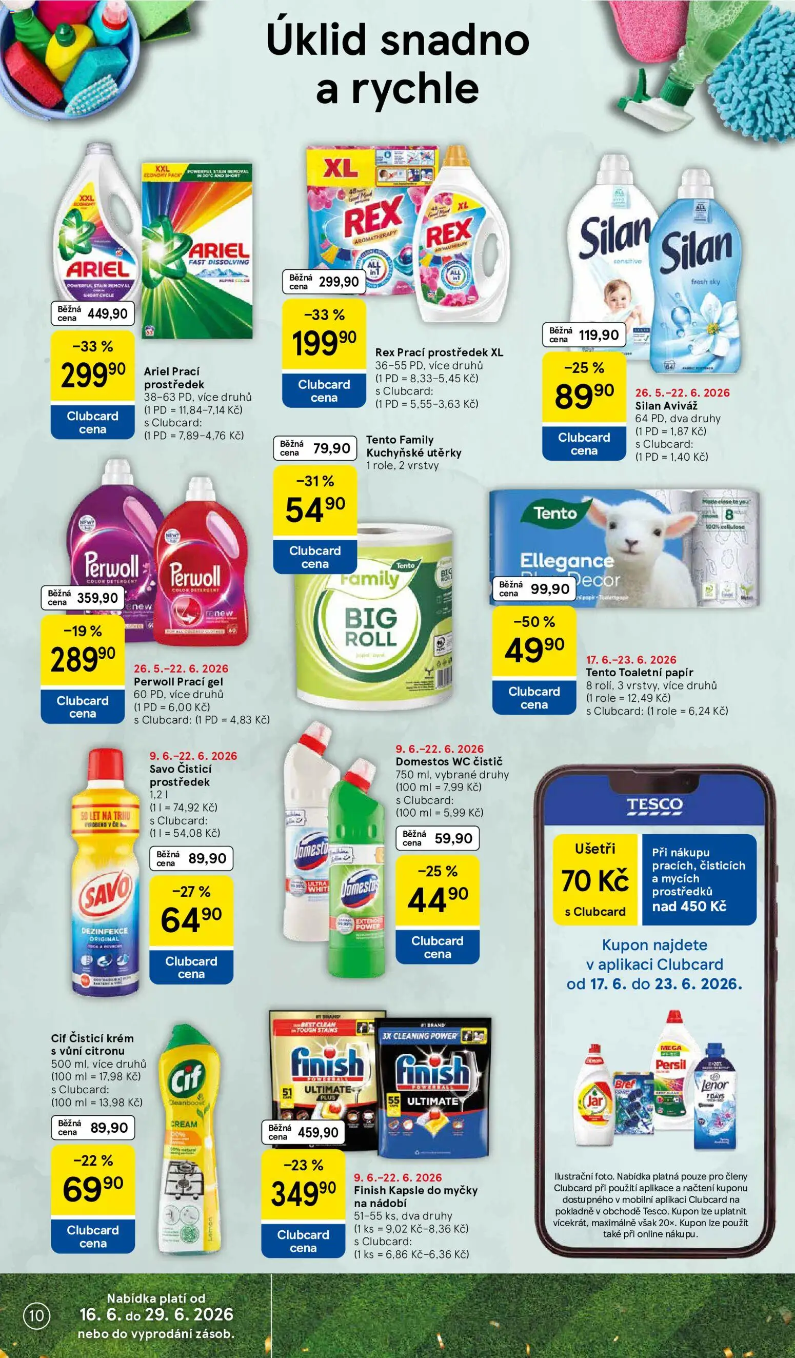 Tesco leták - Supermarket od 17.06.2026 | Strana: 10 | Produkty: Prací prostředek, Toaletní papír, Cif, Kapsle do myčky
