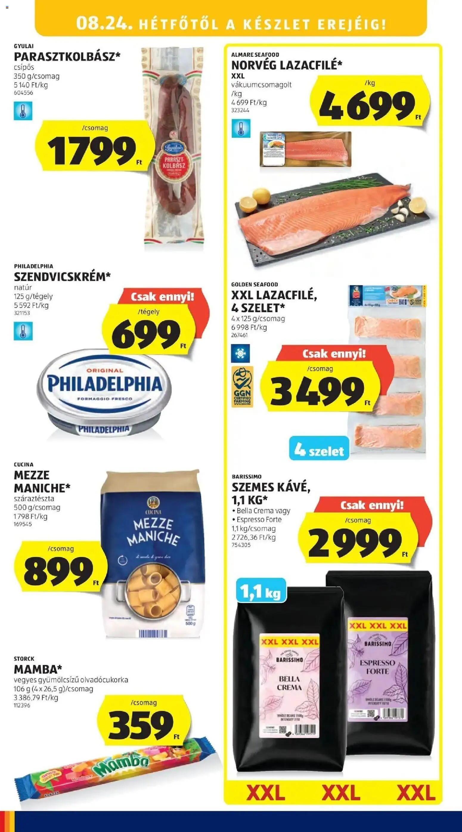 Aldi aktuális akciós újság - 2026.08.21. -tól/töl > akció, lapozható szórólap 🛍️ | Oldal: 14 | Termékek: Seafood, Szelet, Philadelphia, Golden Seafood