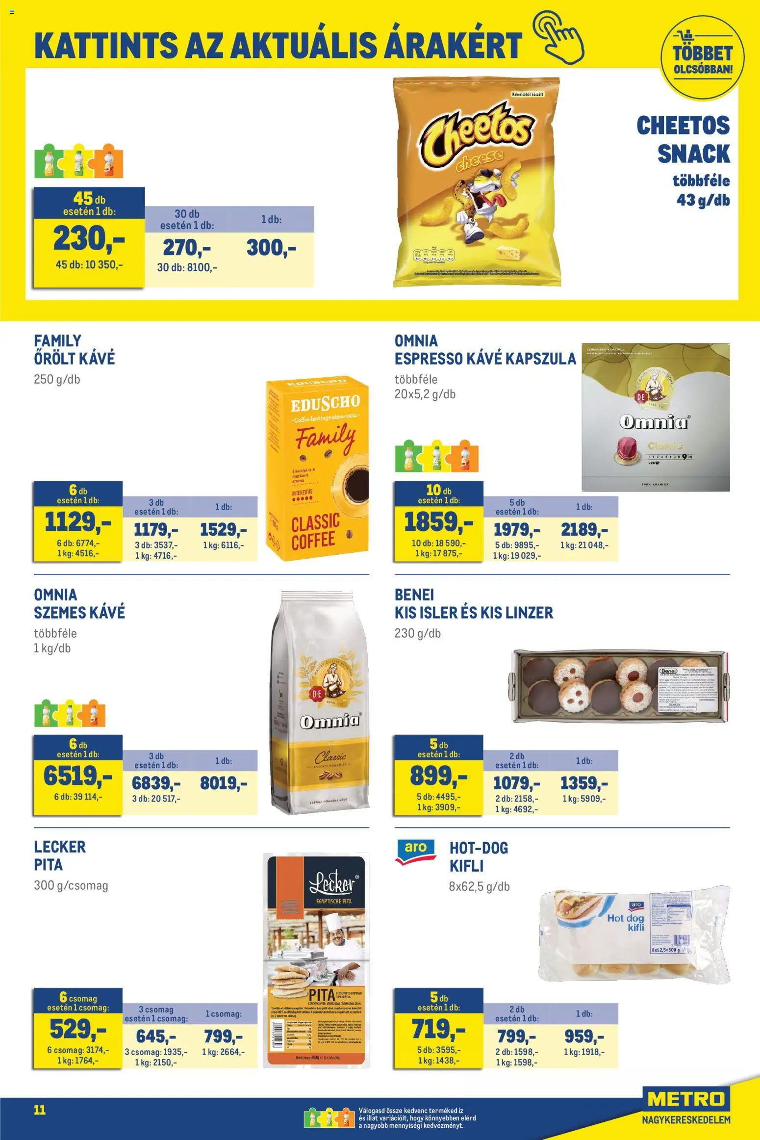 Metro akciós ujság - amely érvényes a következő dátumtól: 01.06.2026 | Oldal: 11 | Termékek: Hot dog, Kávé, Linzer, Szemes kávé