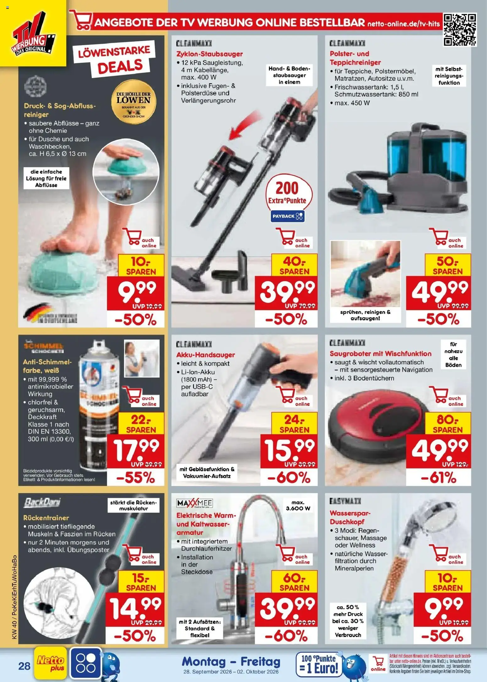 Netto Marken-Discount Prospekt Velden – gültig ab 28.09.2026 | Seite: 40 | Produkte: Staubsauger, Steckdose, Armatur, TV
