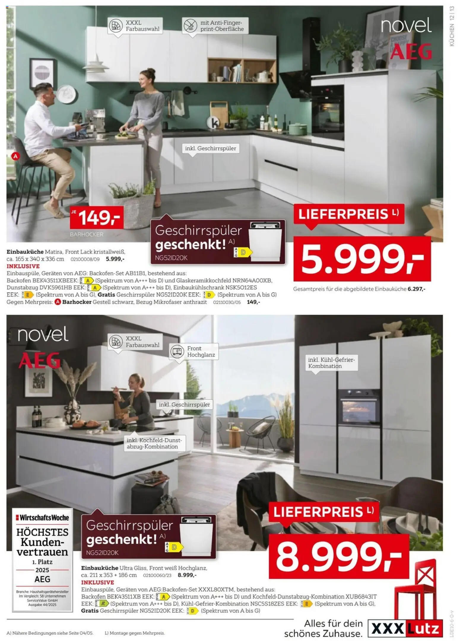 XXXLutz Nr. 1 bei Küchen – gültig ab 26.09.2026 | Seite: 13 | Produkte: AEG, Barhocker, Kühlgefrierkombination, Kuchen