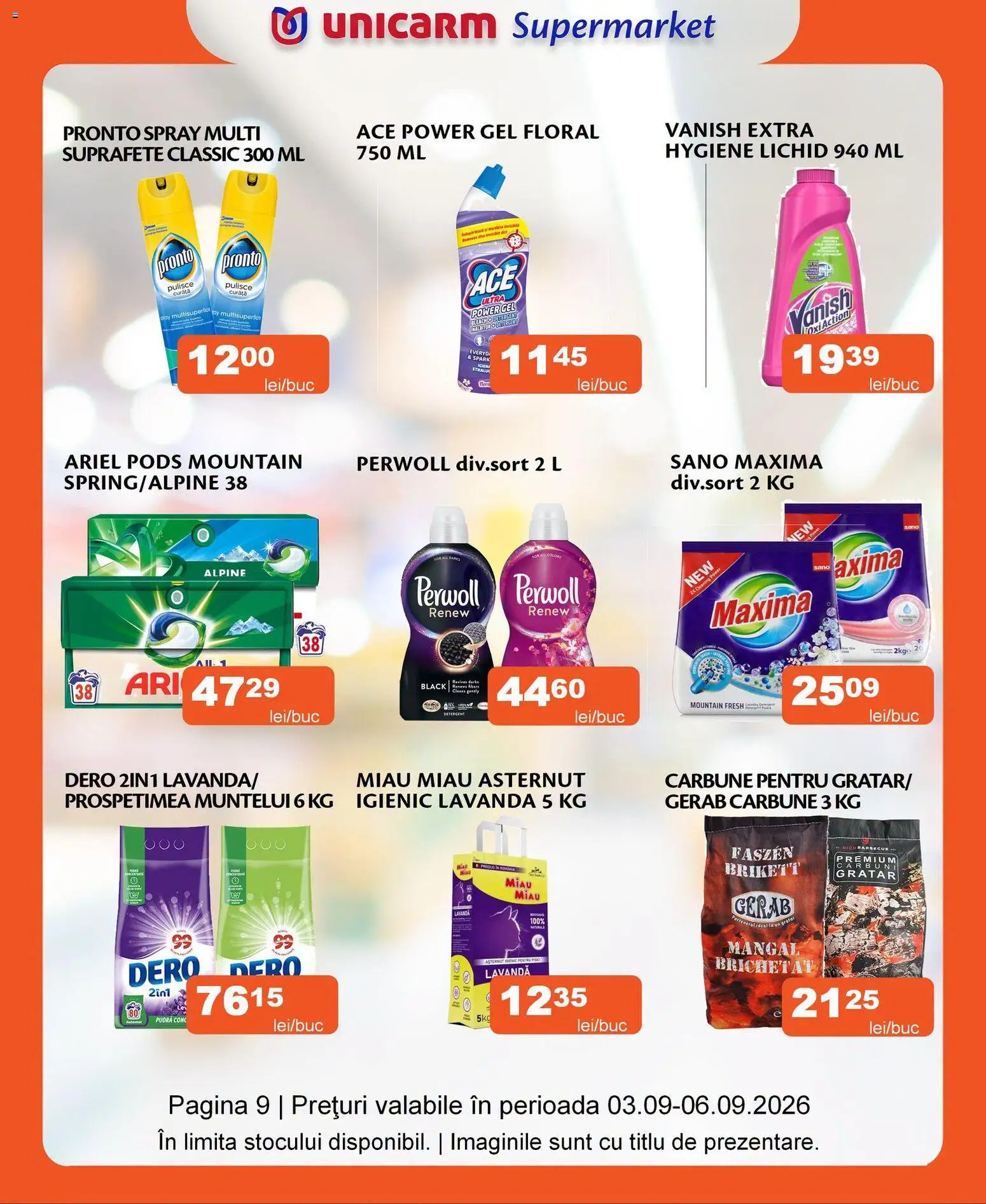 Noul catalog Unicarm – valabil de la 03.09.2026 | Pagină: 9 | Produse: Premium, Detergent, Vanish, Power