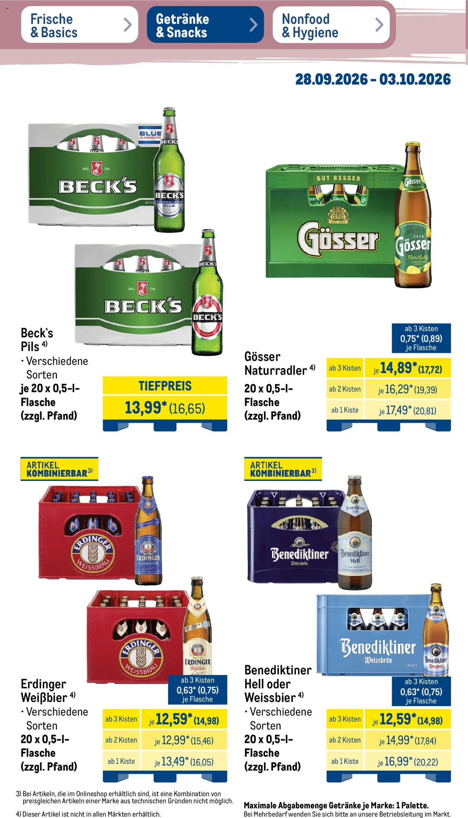 Metro Prospekt – gültig ab 28.09.2026 | Seite: 28 | Produkte: Erdinger, Weißbier, Pils, Radler