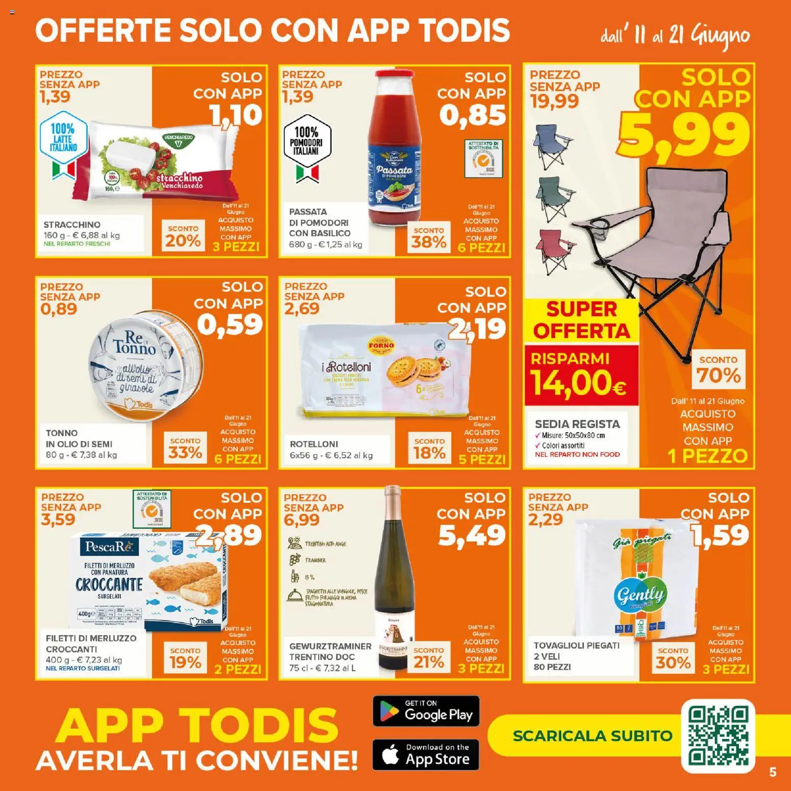 Volantino Todis del 11.06.2026 | Pagina: 5 | Prodotti: Pomodoro, Pomodori, Basilico, Stracchino