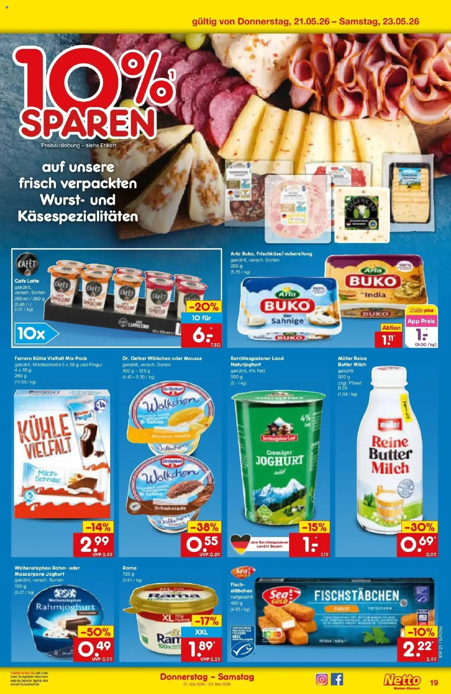 Netto Marken-Discount Prospekt Mauern	 – gültig ab 17.05.2026 | Seite: 21 | Produkte: Butter, Joghurt, Fischstabchen, Wurst