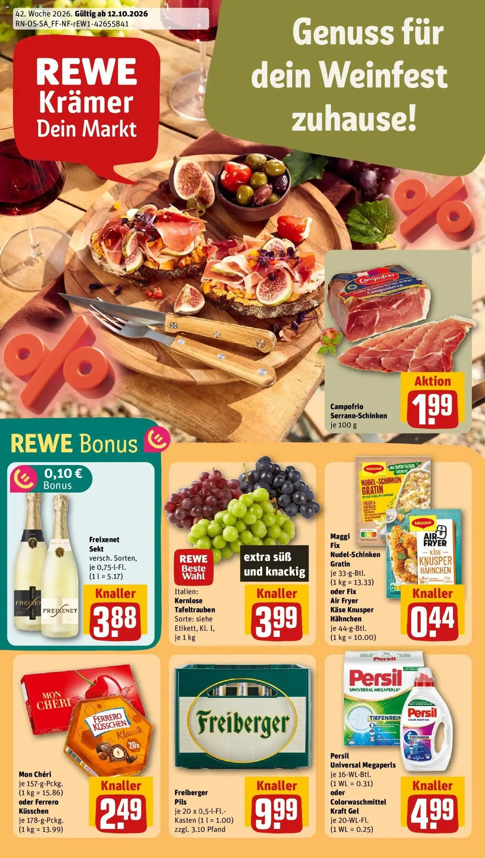 REWE Prospekt ab 12.10.2026 zum Blättern » Angebote | Seite: 1 | Produkte: Hahnchen, Maggi, Käse, Freixenet