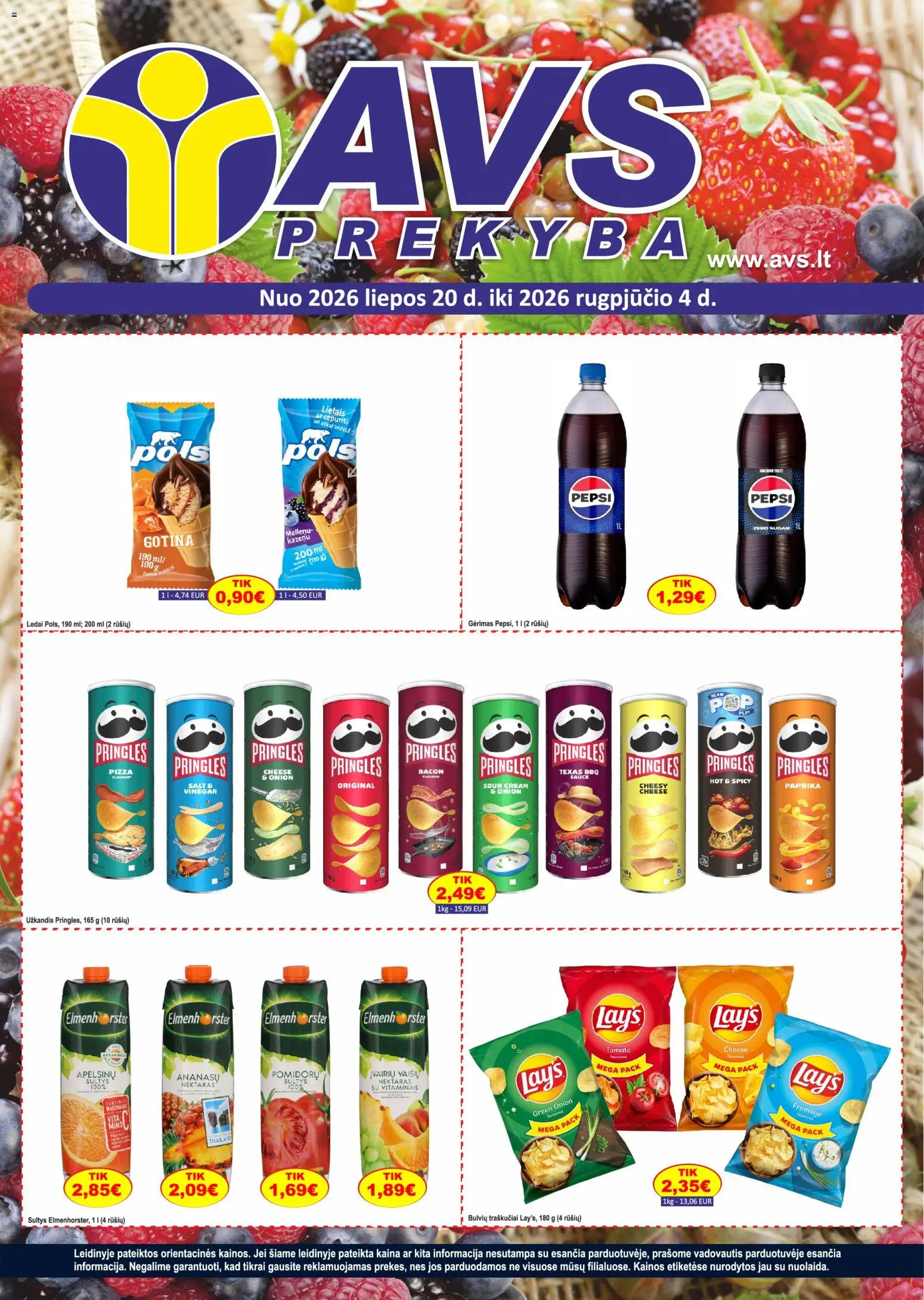 AVS akcijos nuo 2026.07.20 | Puslapis: 1 | Prekių: Paprika, Ledai, Sultys, Traškučiai