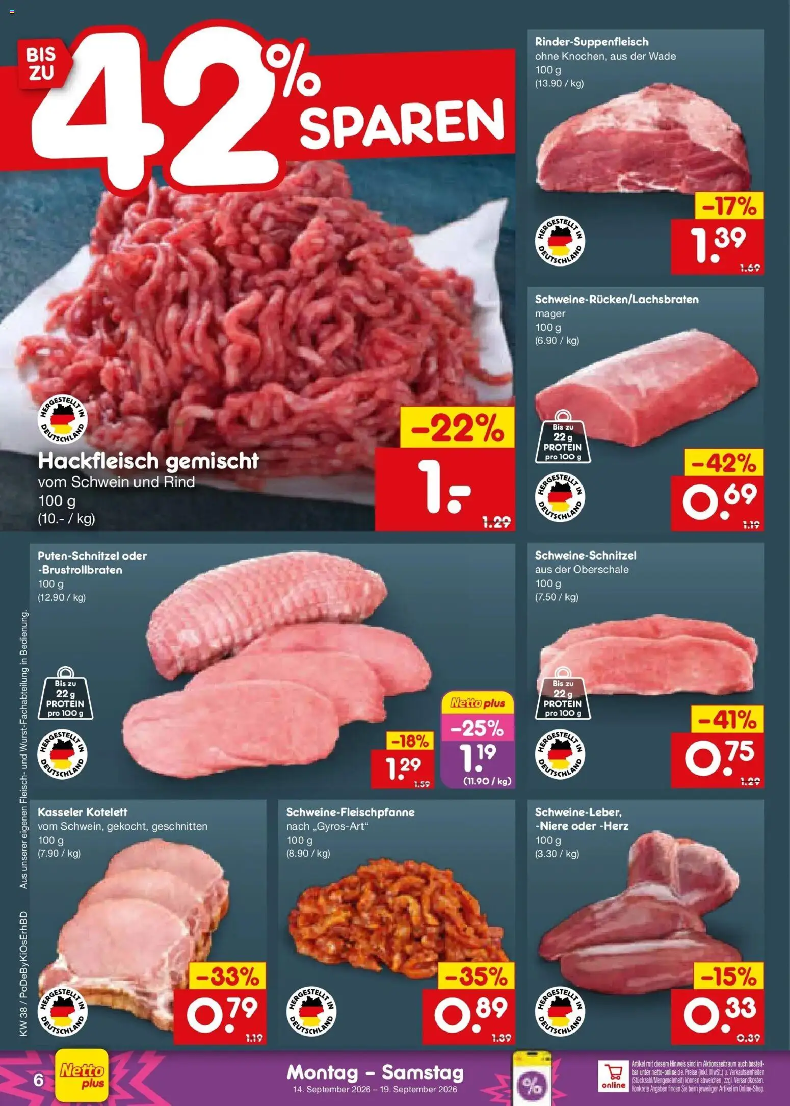 Netto Marken-Discount Prospekt Mistelbach – gültig ab 14.09.2026 | Seite: 8 | Produkte: Putenschnitzel, Fleisch, Hackfleisch