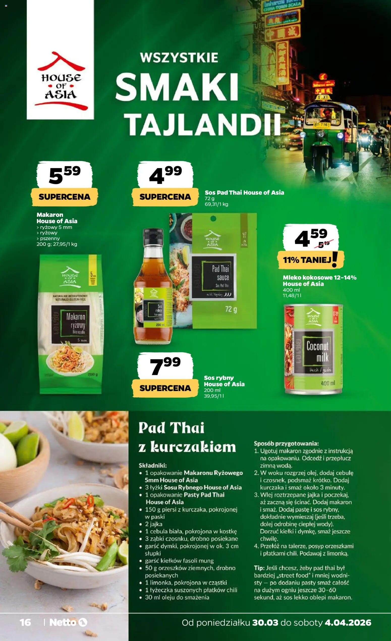 Netto gazetka od poniedziałku spożywcza od 30.03.2026 | Strona: 16 | Produkty: Piersi, Sos rybny, Sos pad thai, Cebule